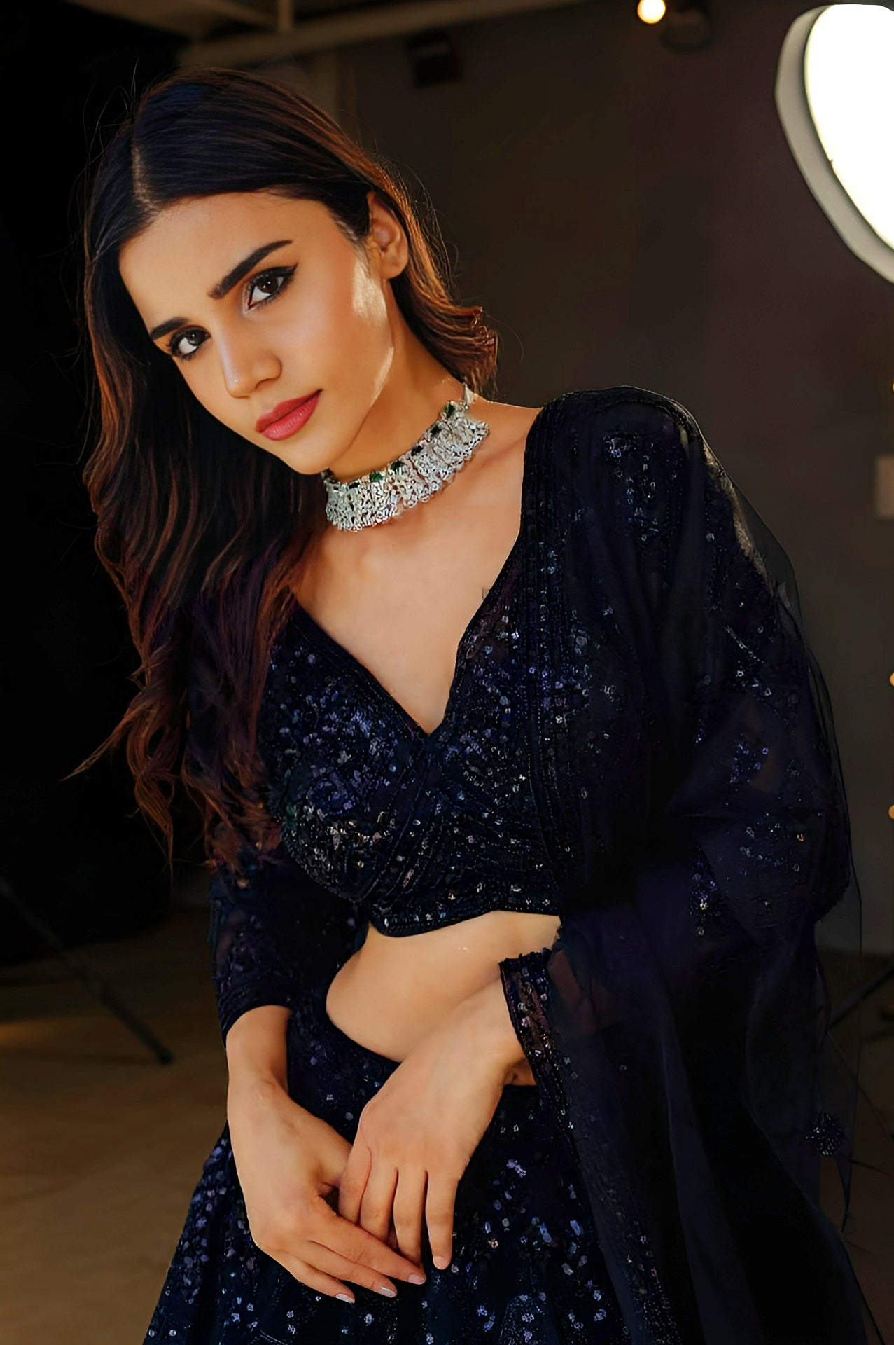 Black Embroidered Georgette Lehenga (Close up)