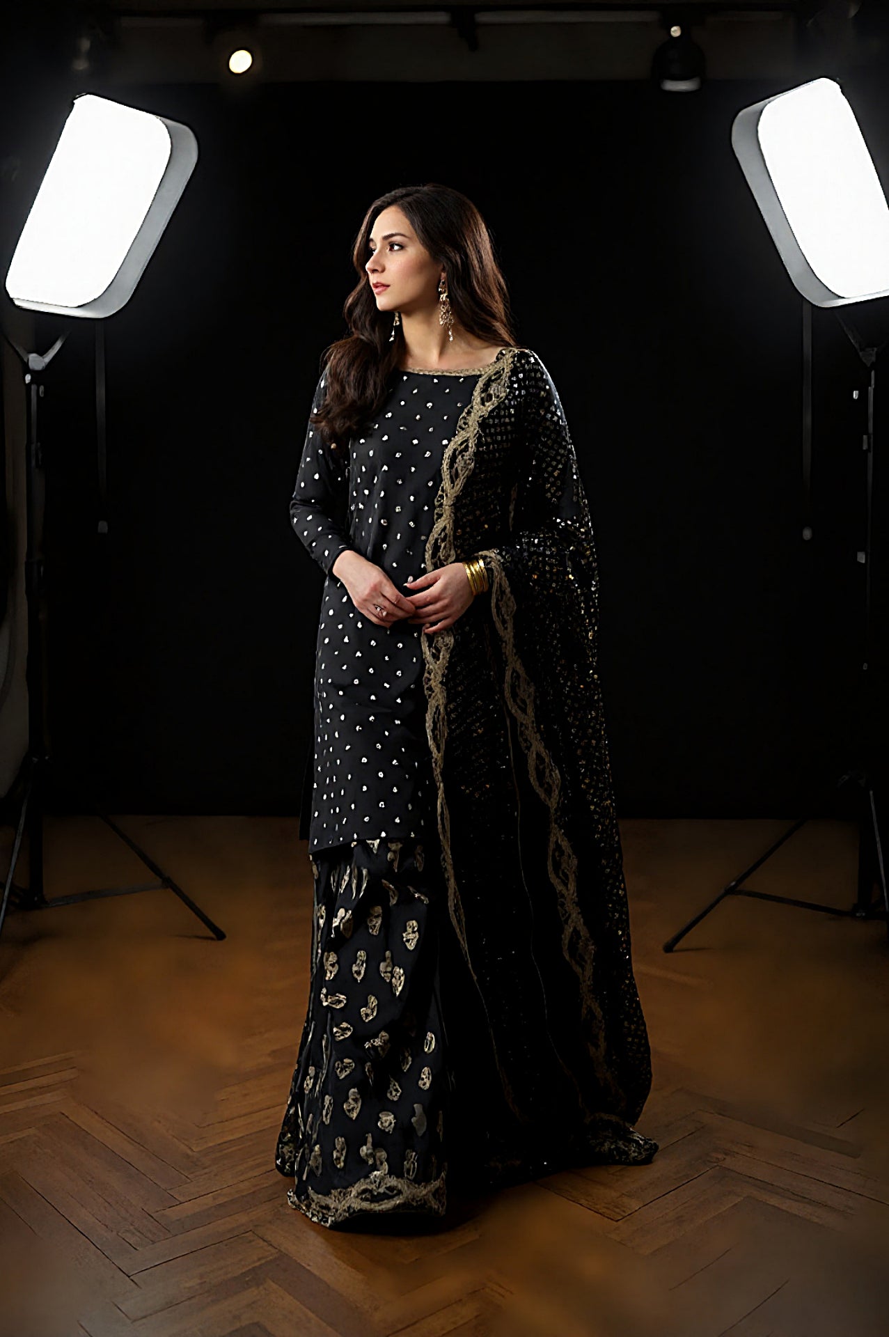 Black Embroidered Georgette Sharara Suit (Side 2)