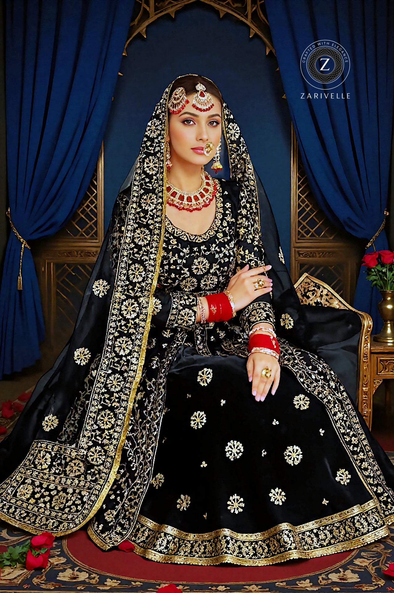 Black Heavy Embroidered Velvet Anarkali Suit (Front2)