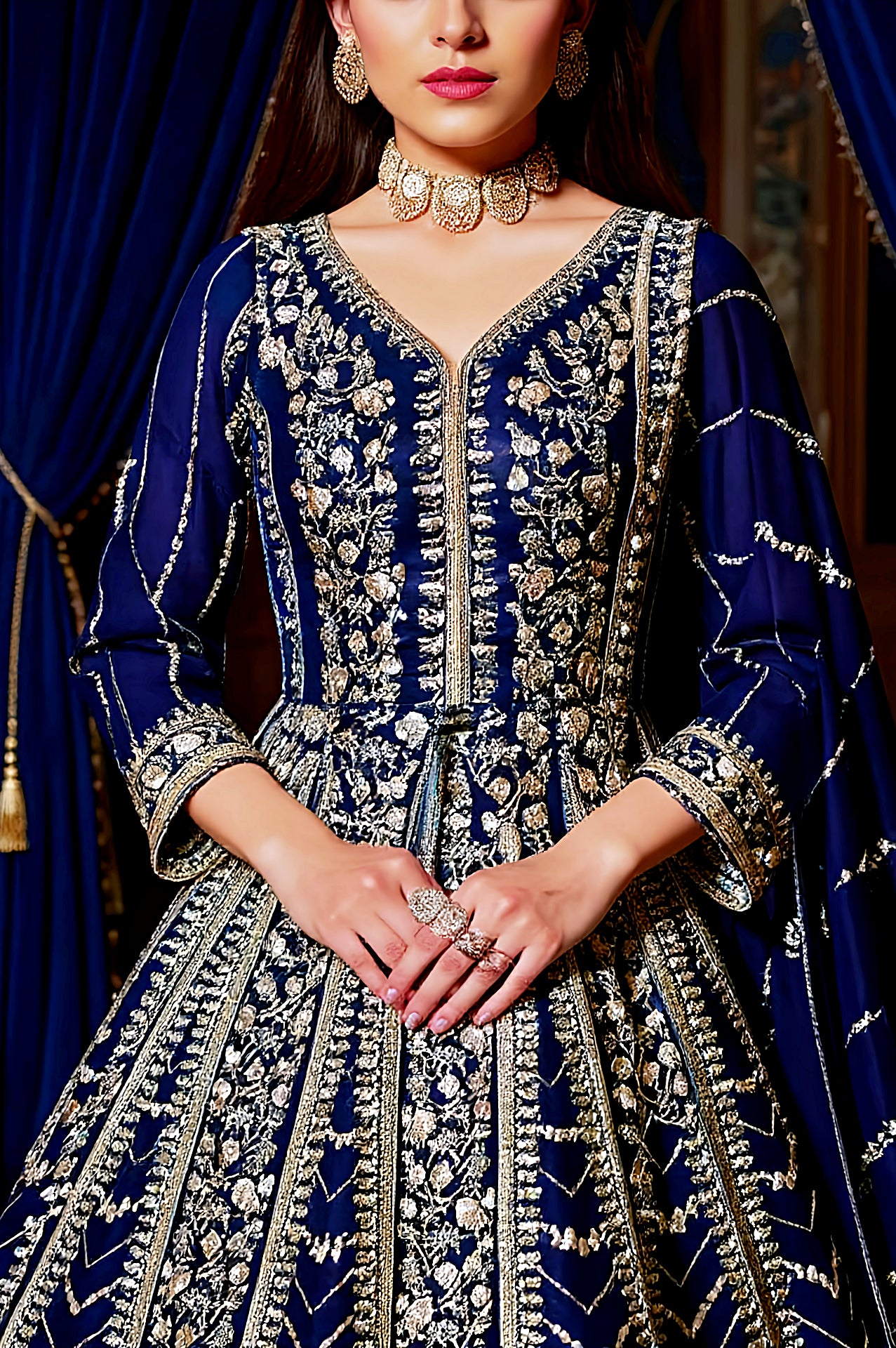 Blue Embroidered Georgette Anarkali Suit (Close up2)