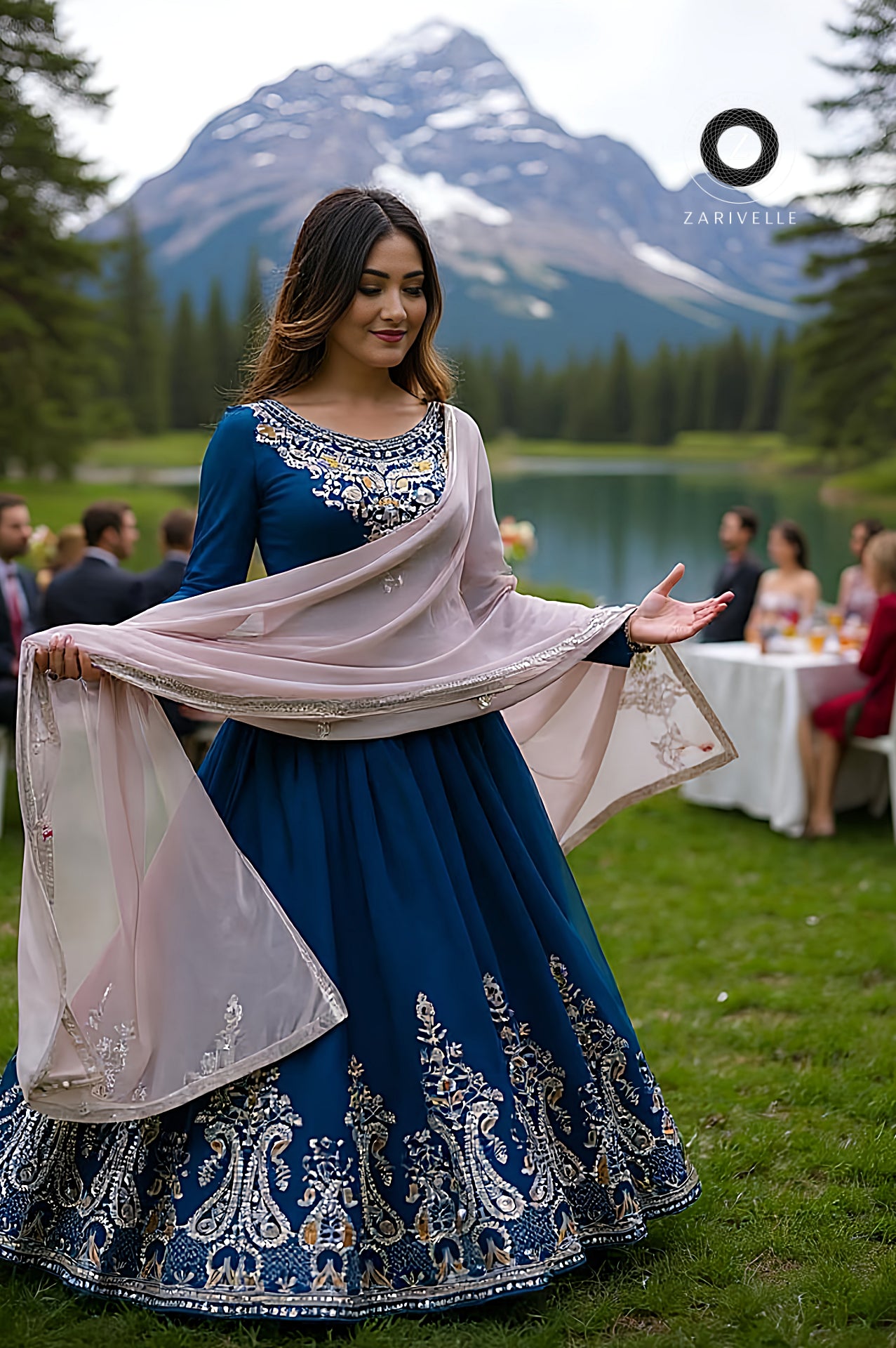 Blue Embroidered Georgette Anarkali Suit (side)