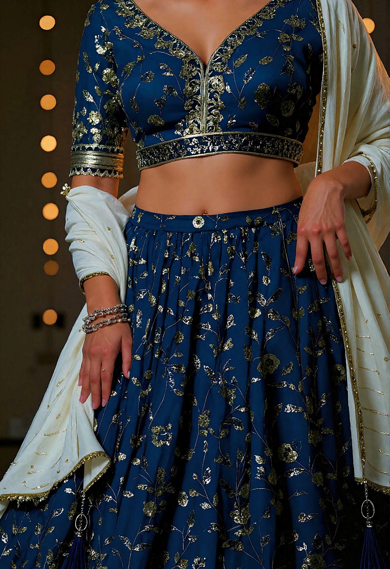 Blue Embroidered Georgette Lehenga (Close up)