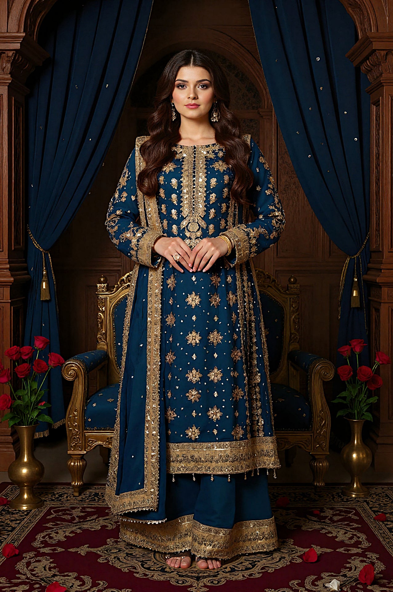 Blue Embroidered Georgette Sharara Suit (side)
