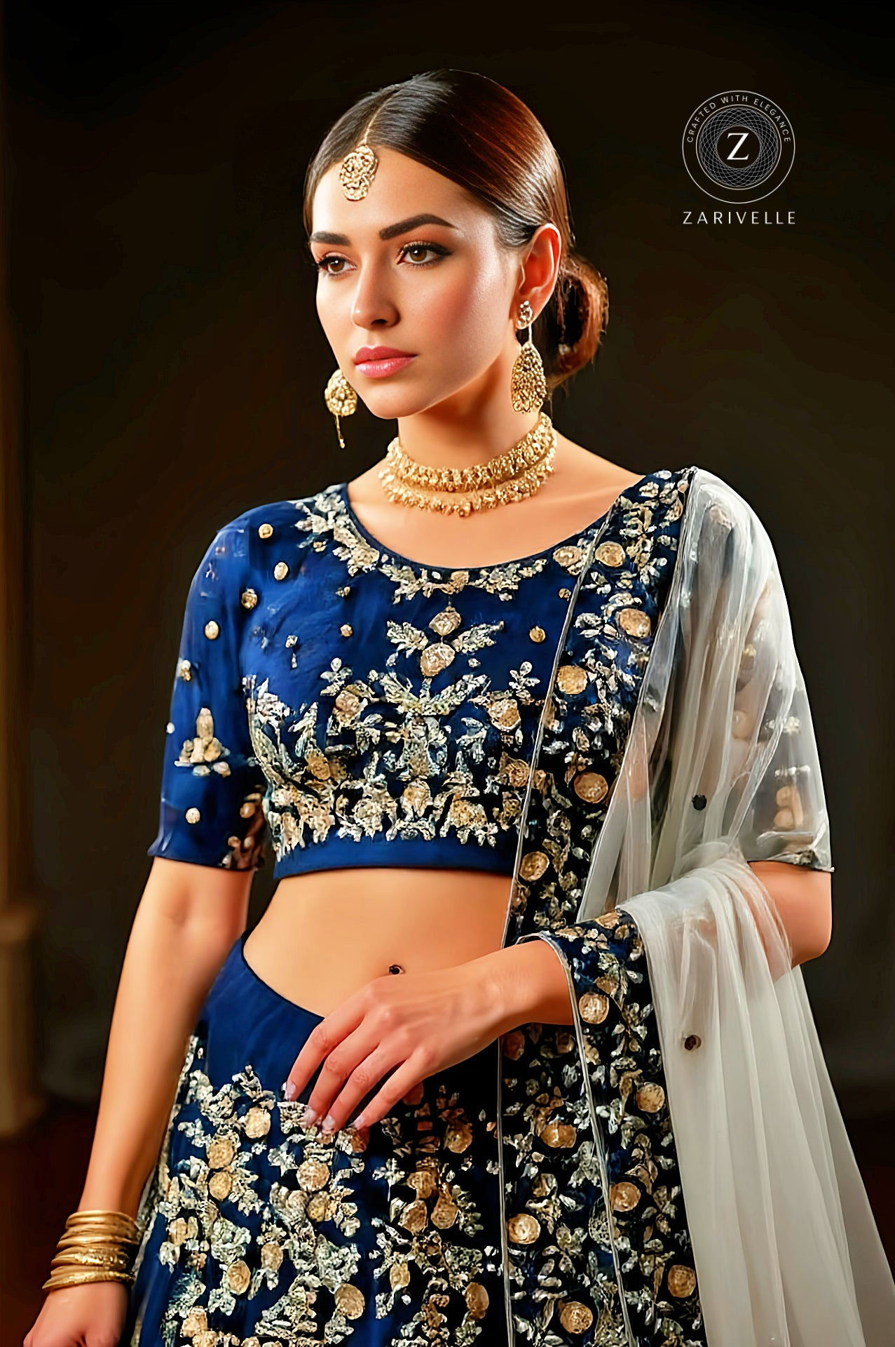 Blue Heavy Embroidered Velvet Lehenga (Face)