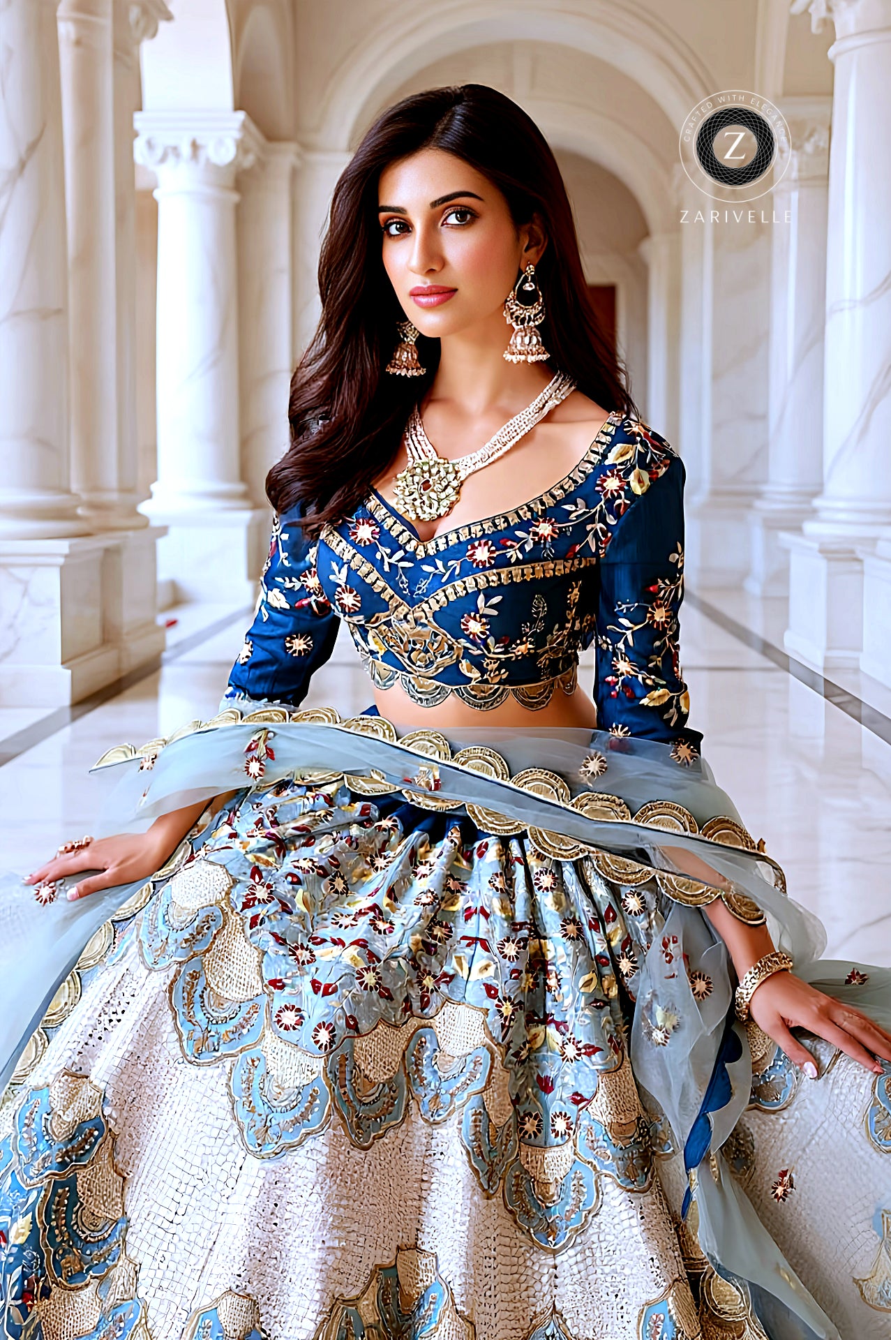 Blue Multicolor Embroidered Designer Silk Lehenga (Sit)