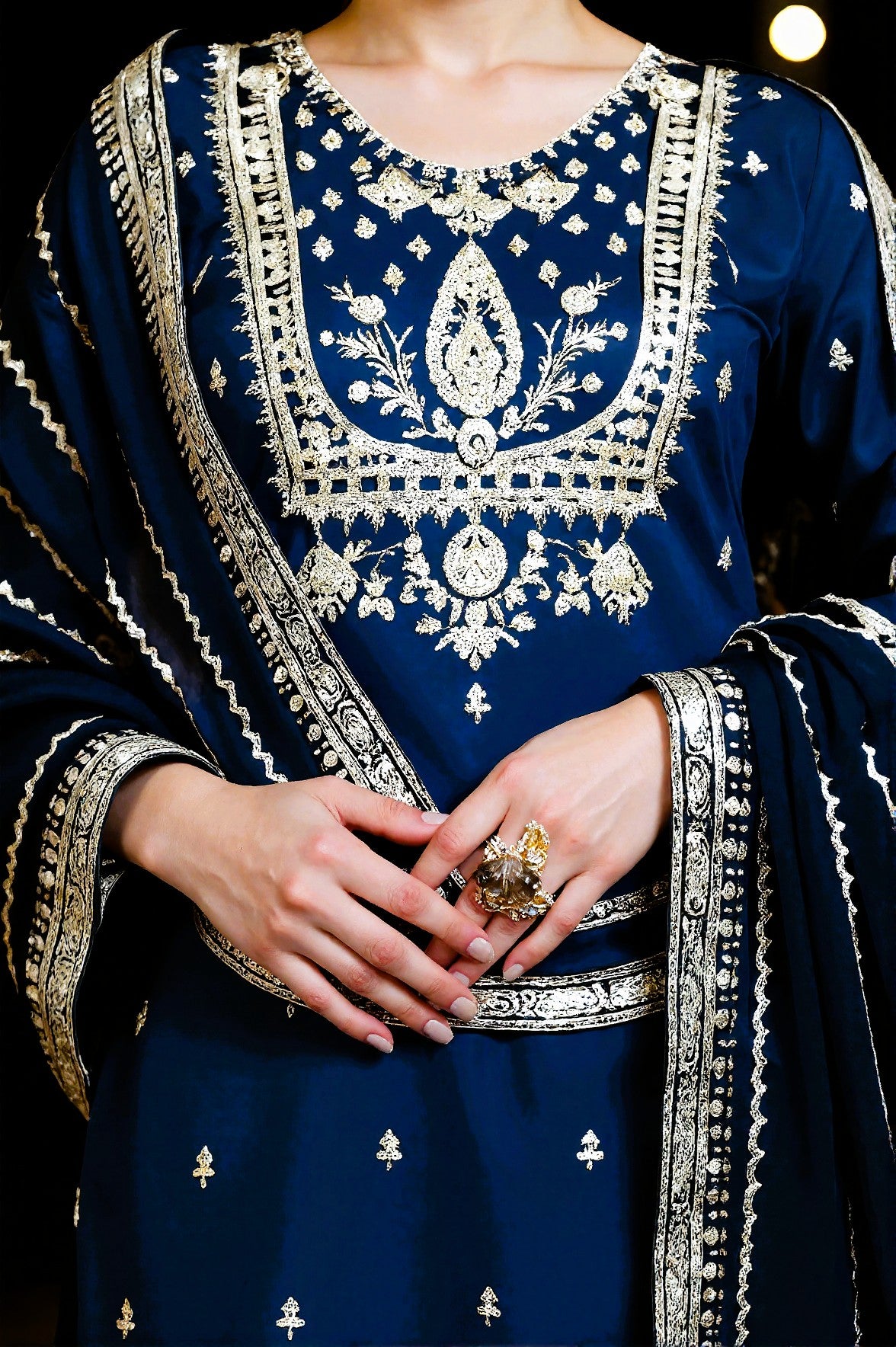 Blue Silk Embroidery Punjabi Suit (Closeup View)