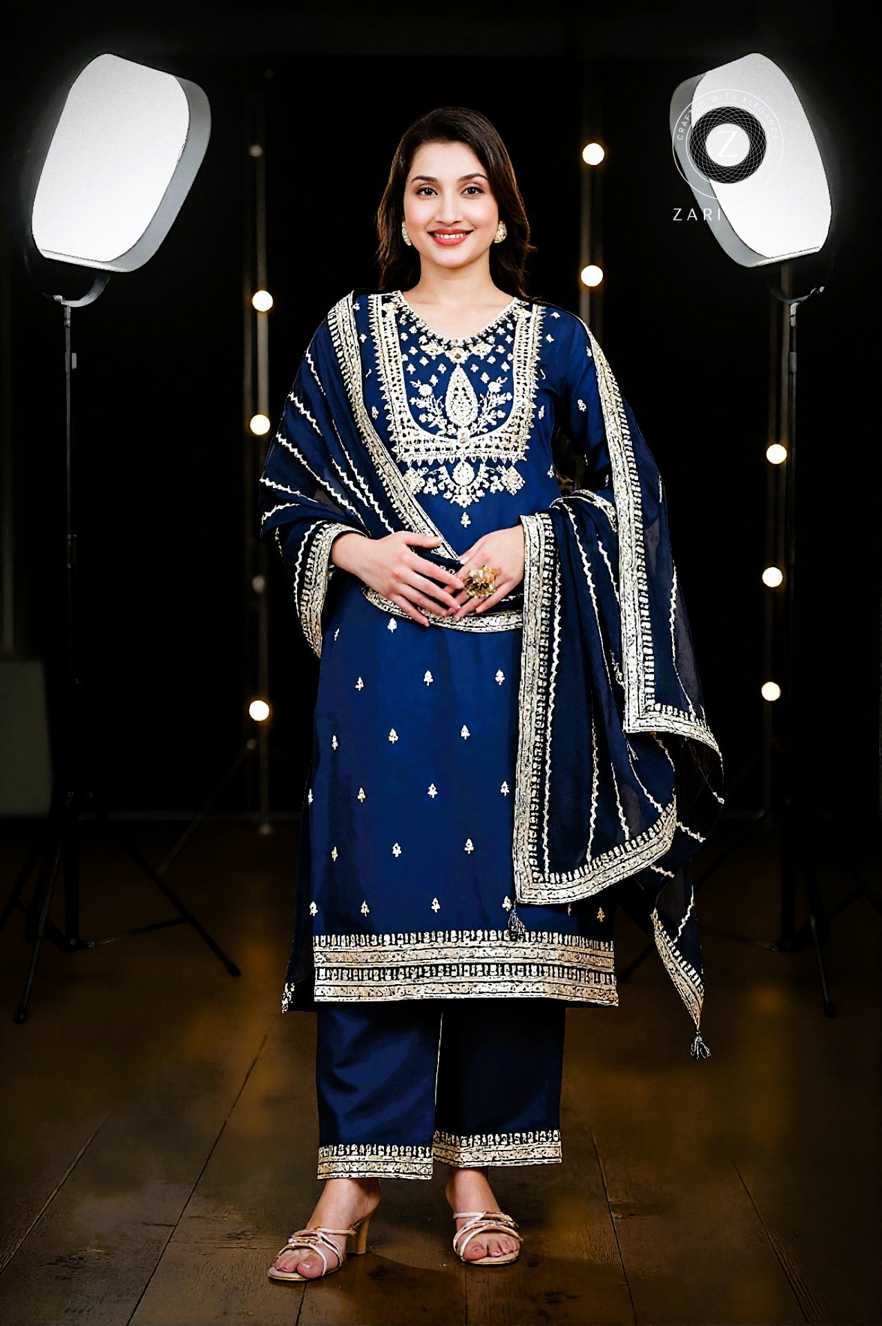 Blue Silk Embroidery Punjabi Suit (Front View)