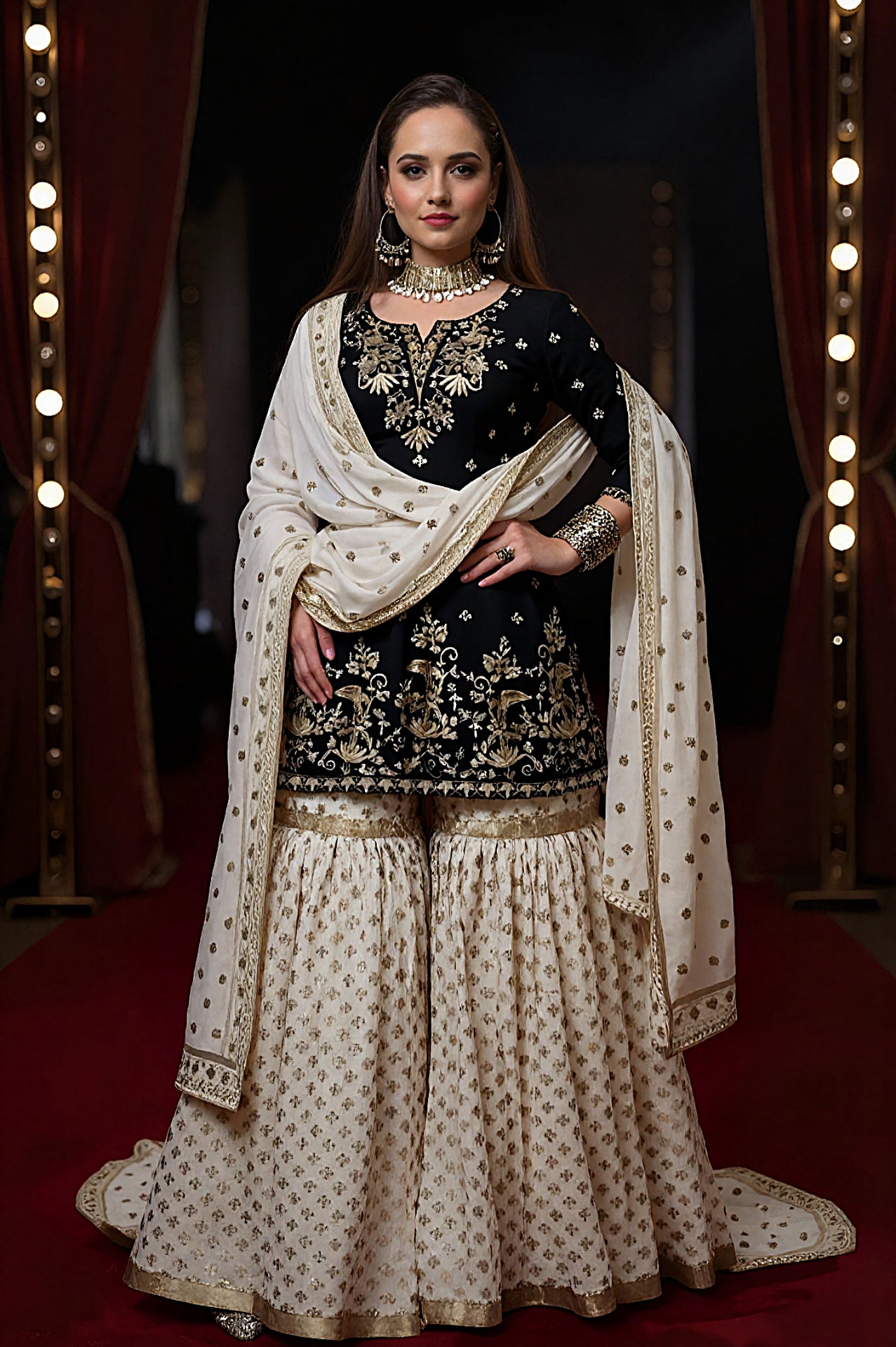 Blue and White Georgette Sharara Palazzo Suit (Side)