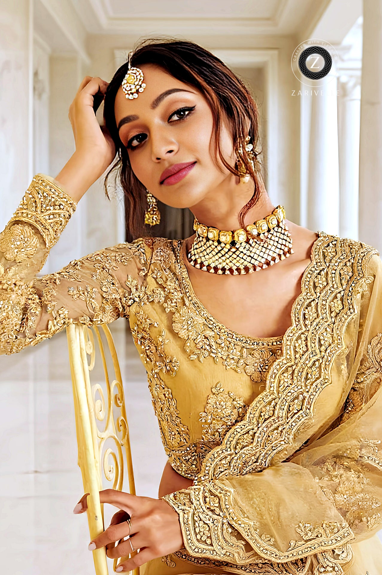 Gold Embroidered Premium Net Lehenga (Close up)