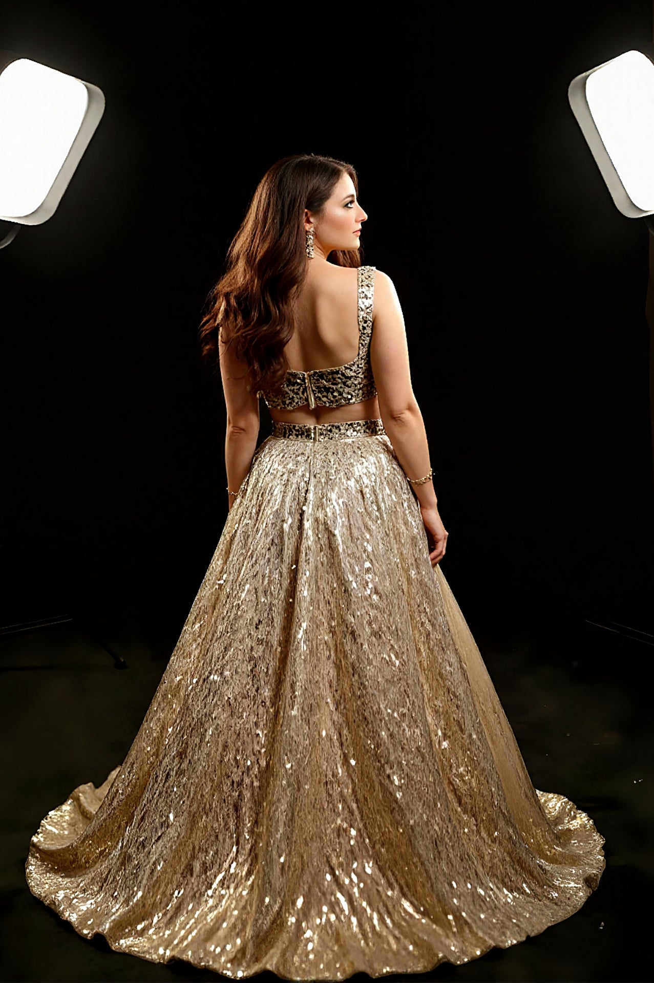 Gold Heavy Embroidered Silk Lehenga (Back)