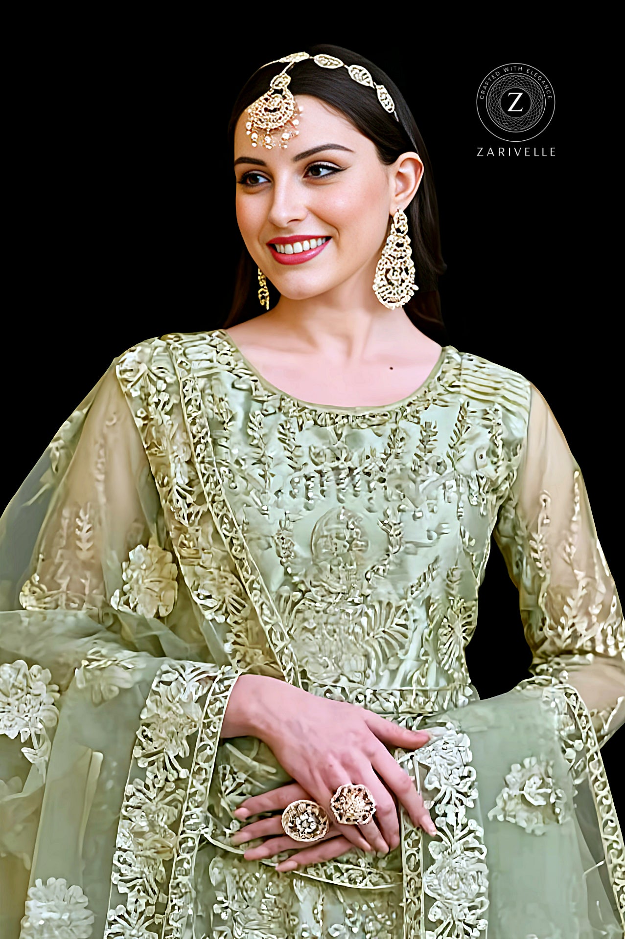 Green Embroidered Net Anarkali Suit (Front2)