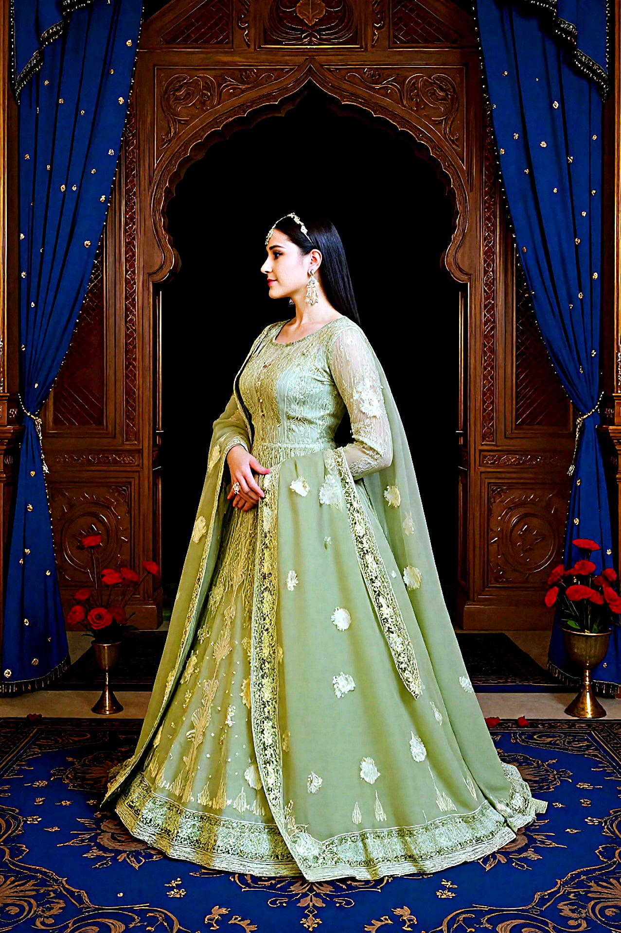 Green Embroidered Net Anarkali Suit (Side2)