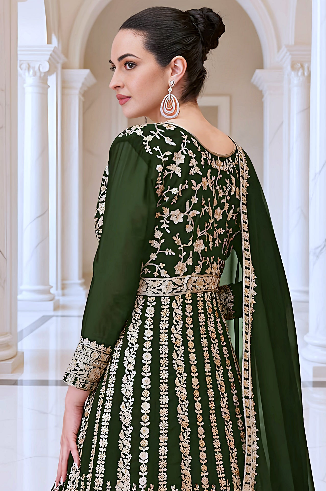 Green Heavy Embroidered Georgette Anarkali Suit (Back)