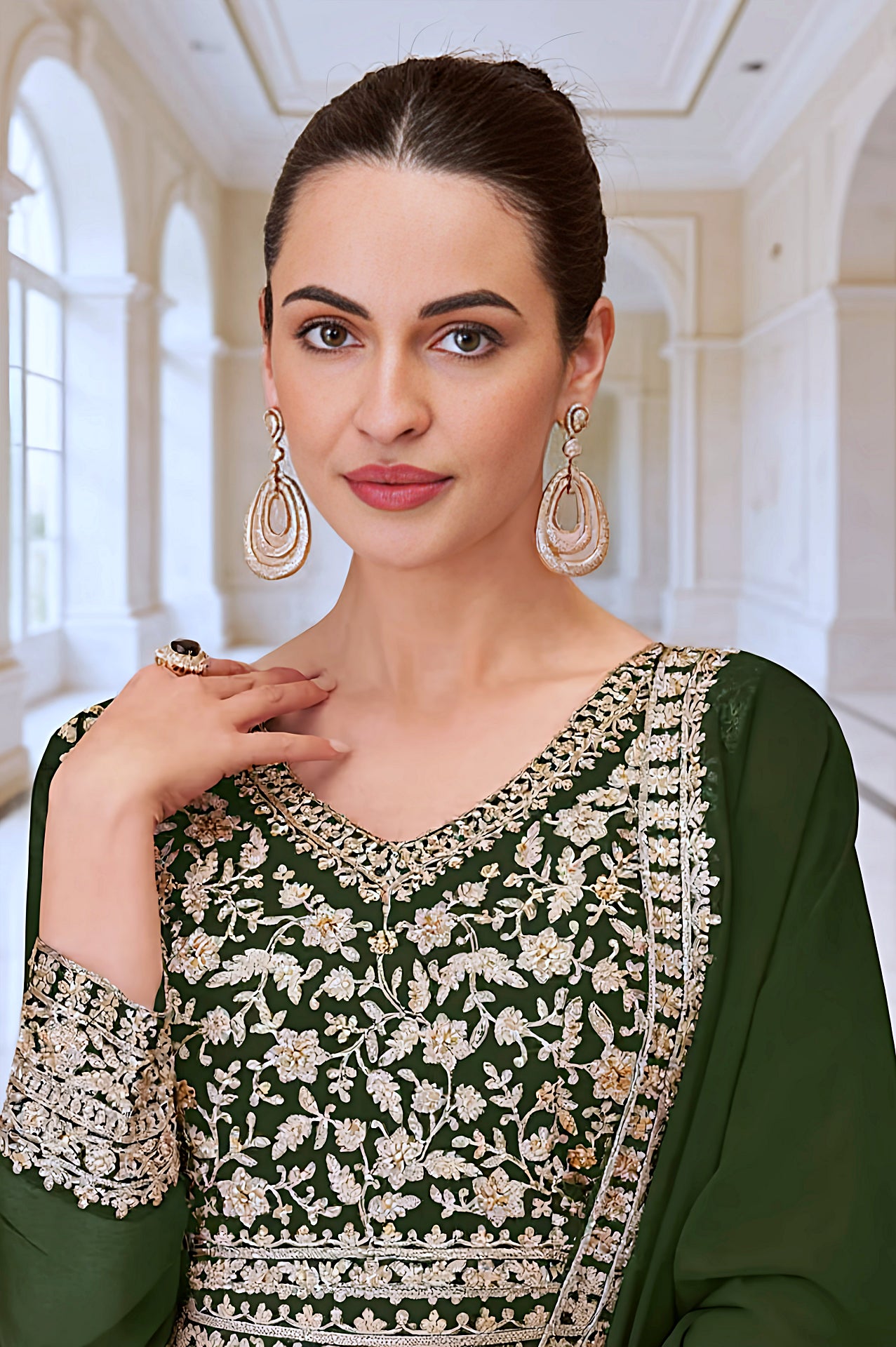 Green Heavy Embroidered Georgette Anarkali Suit (Close up)