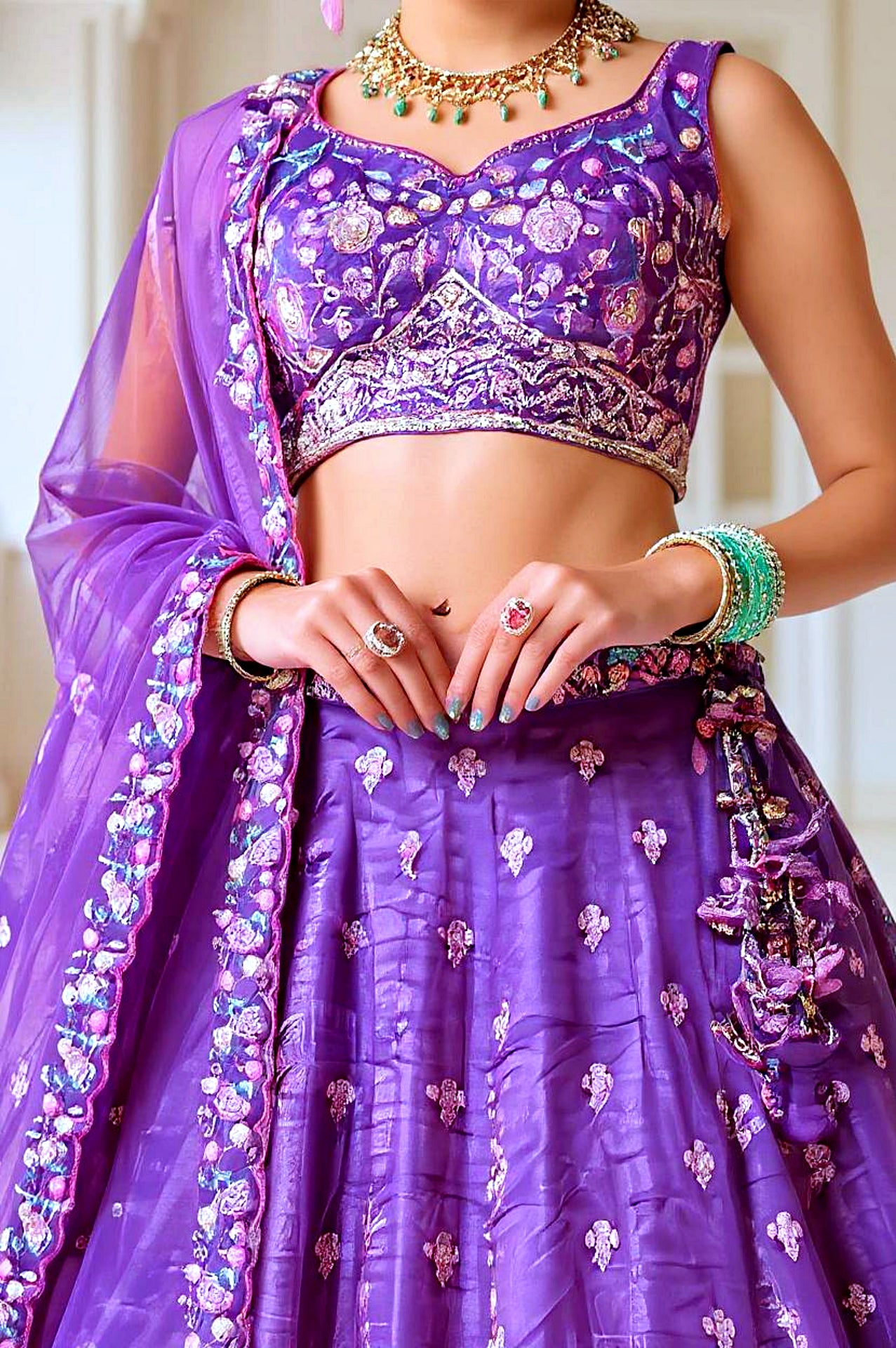Lavender Embroidered Silk Lehenga (Close up)