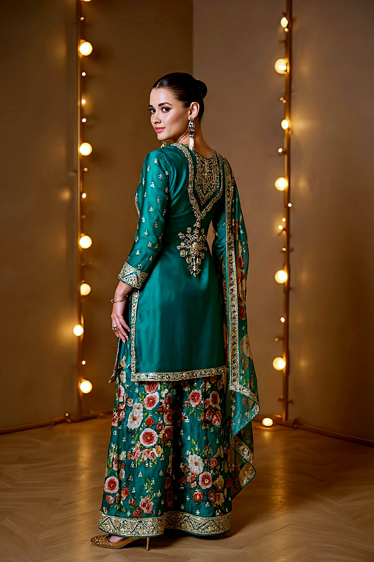 Light Blue Embroidered Silk Palazzo Suit (Back)