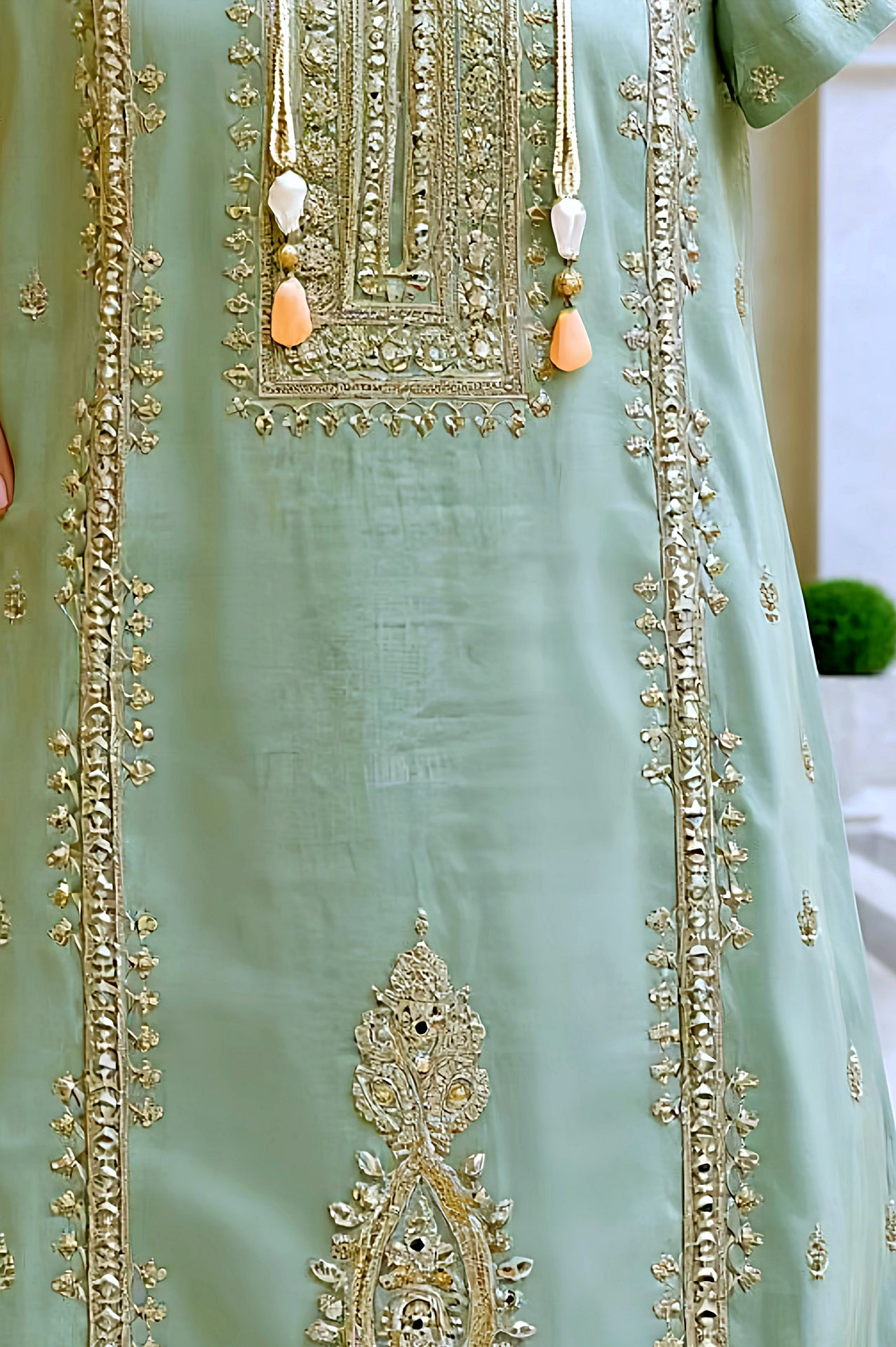 Light Blue Multicolor Embroidered Premium Silk Palazzo Suit (Close up)