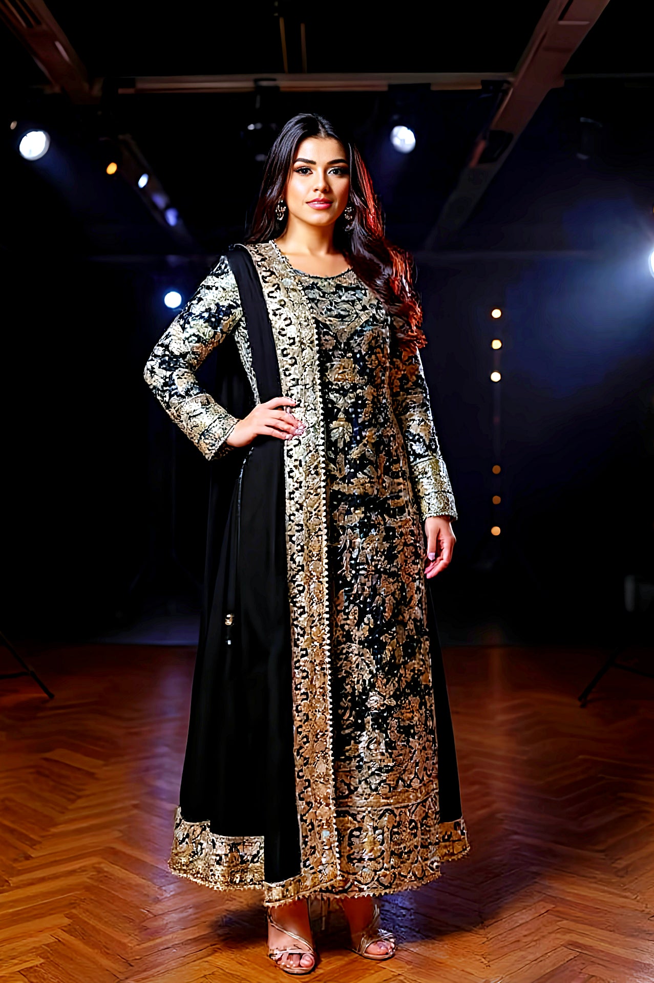Navy Blue Heavy Embroidered Georgette Palazzo Suit (Side2)