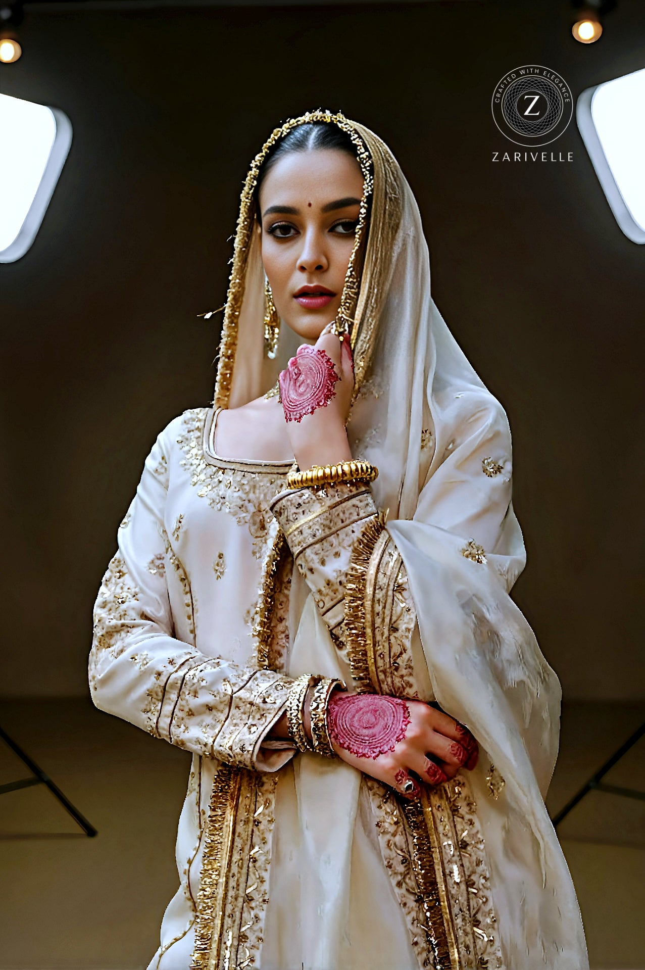 Off White Embroidered Silk Palazzo Suit (Front)