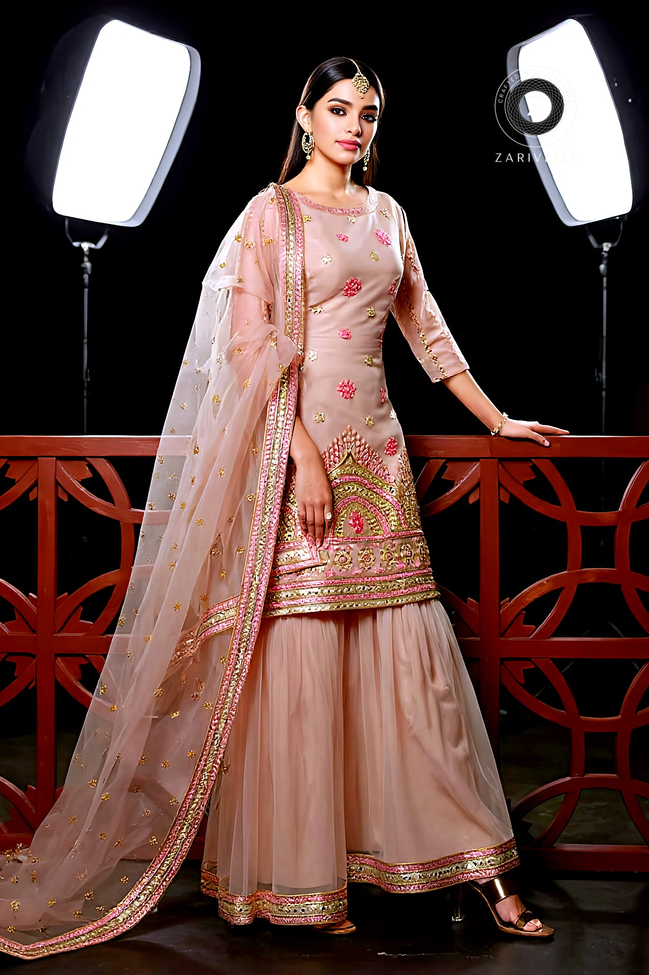 Pastel Pink Embroidered Organza Salwar Suit (Front)