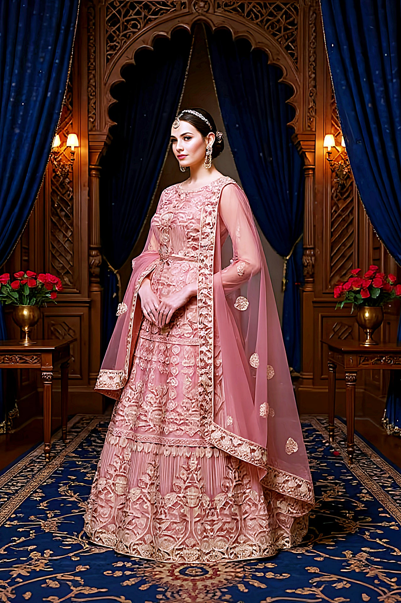 Pink Heavy Embroidered Net Anarkali Suit (Side)