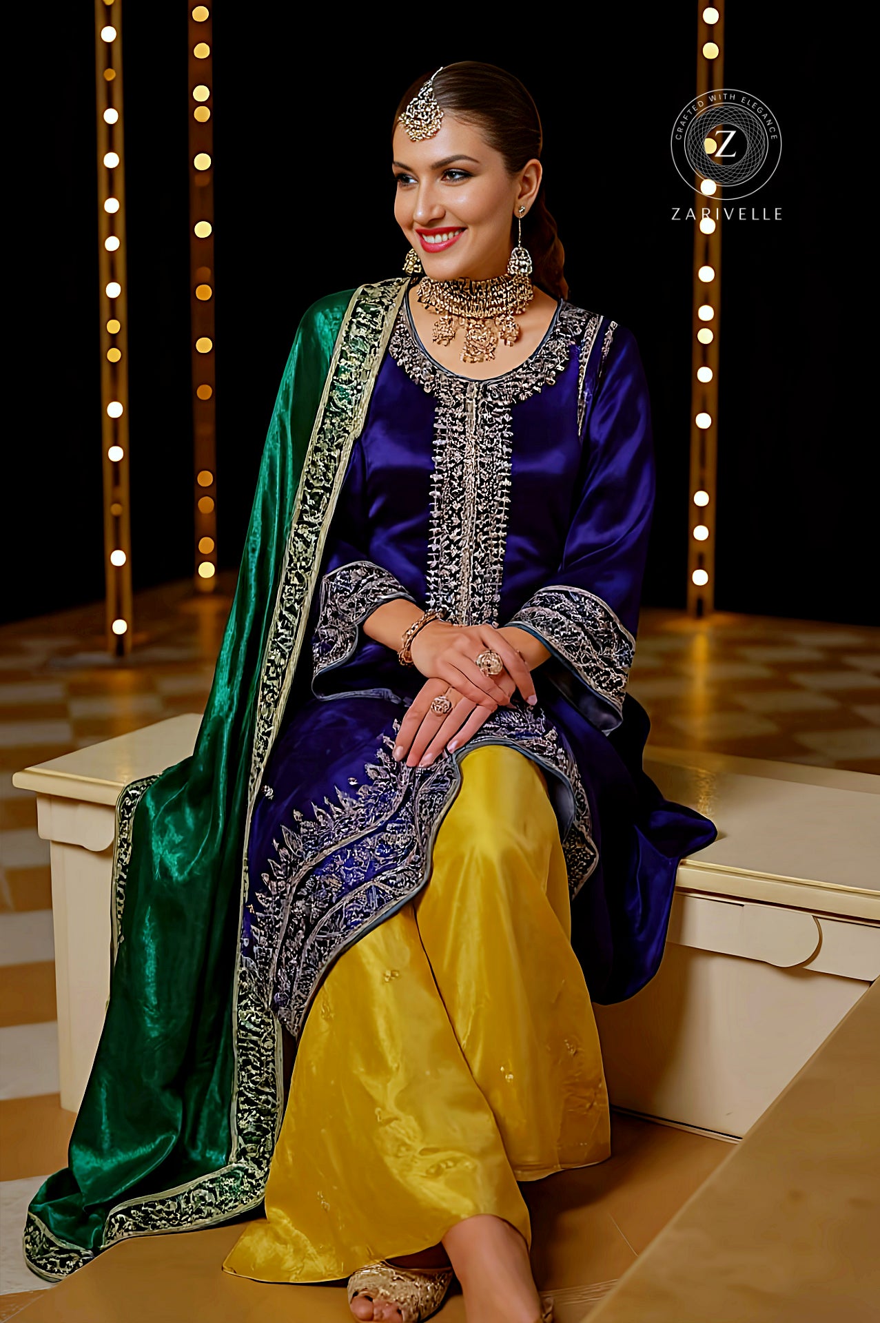 Purple Multicolor Embroidered Velvet Straight Suit (Close up)