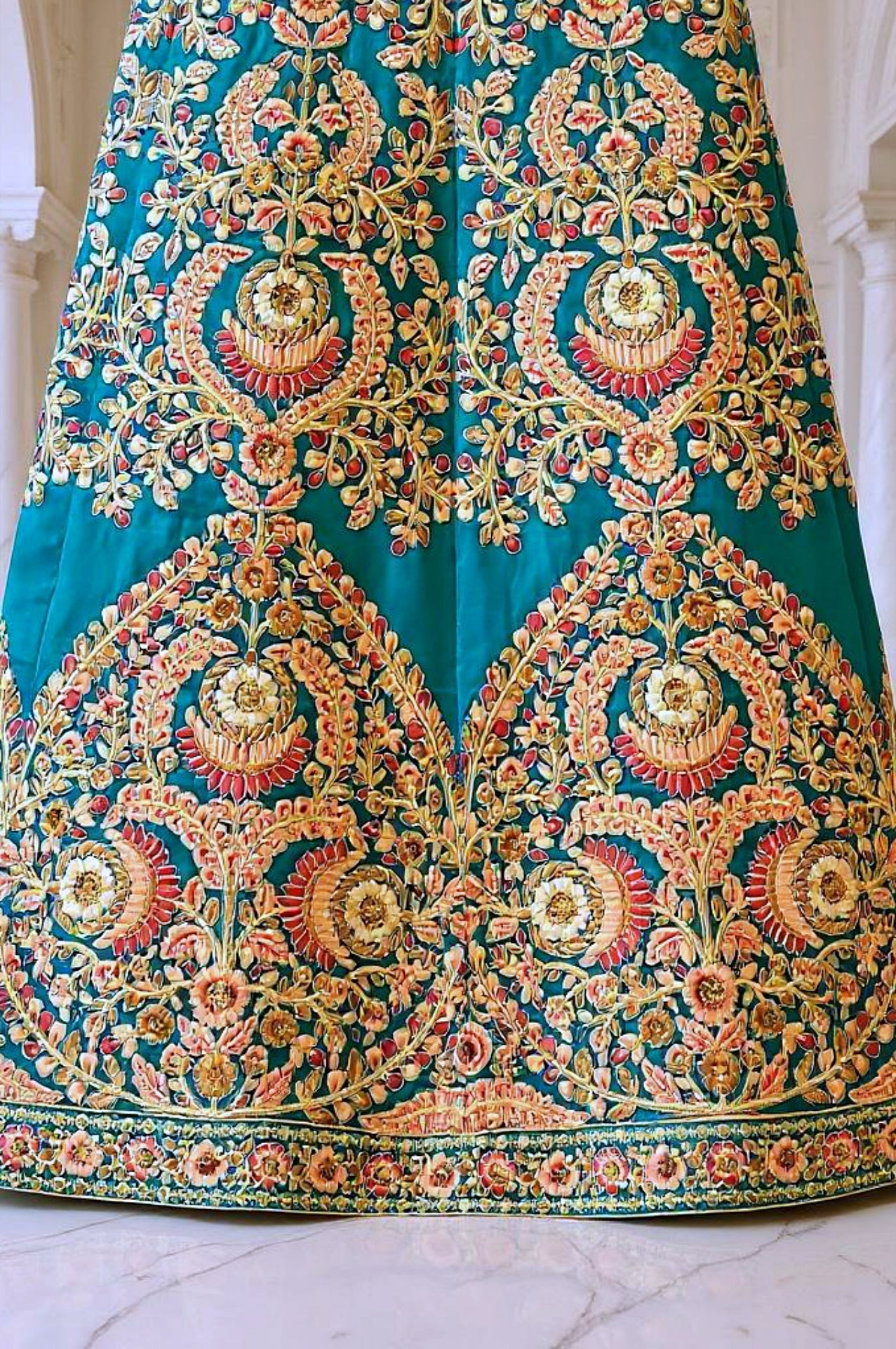 Teal Heavy Embroidered Velvet Lehenga (Design)