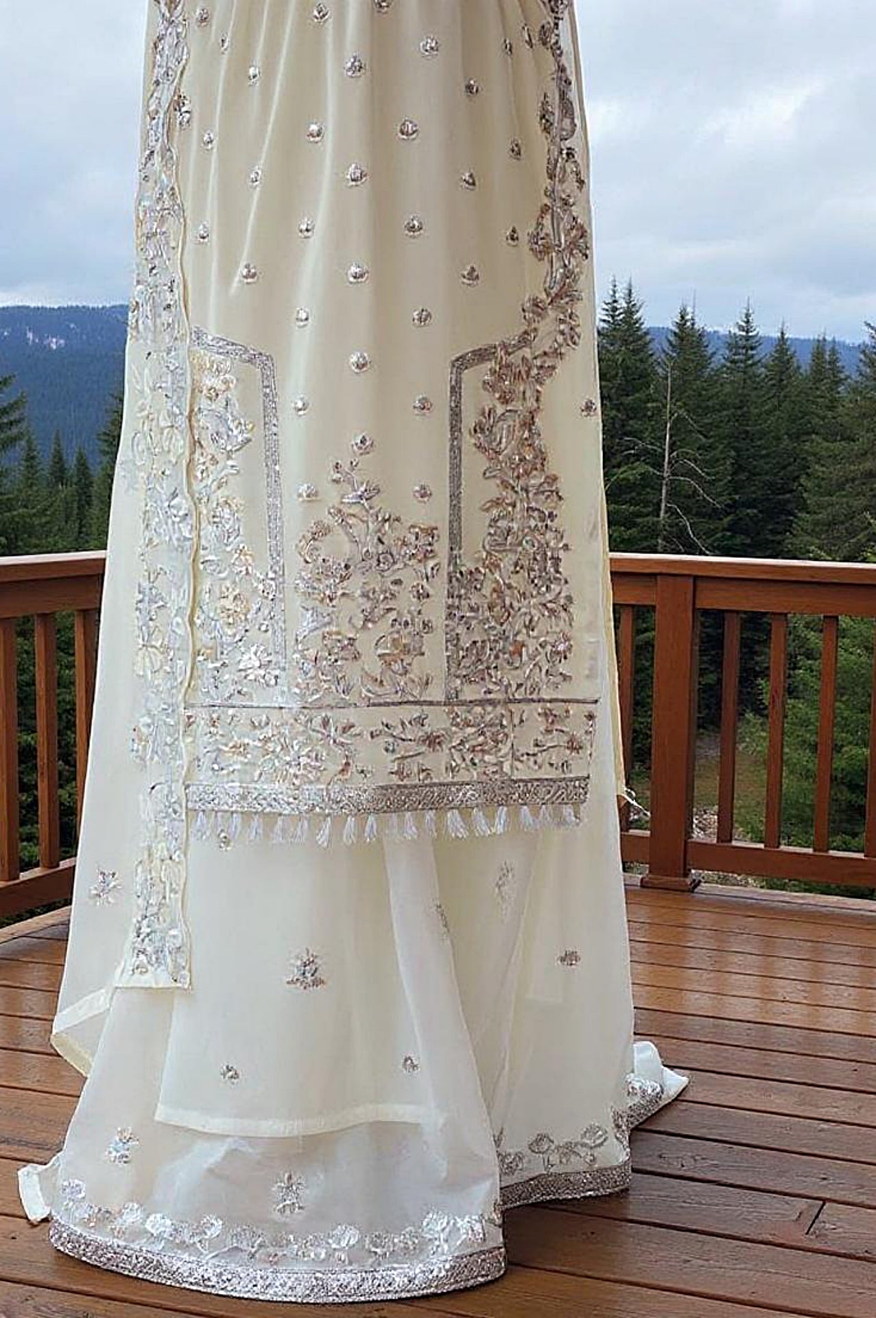 White Embroidered Georgette Palazzo Suit (Close up)