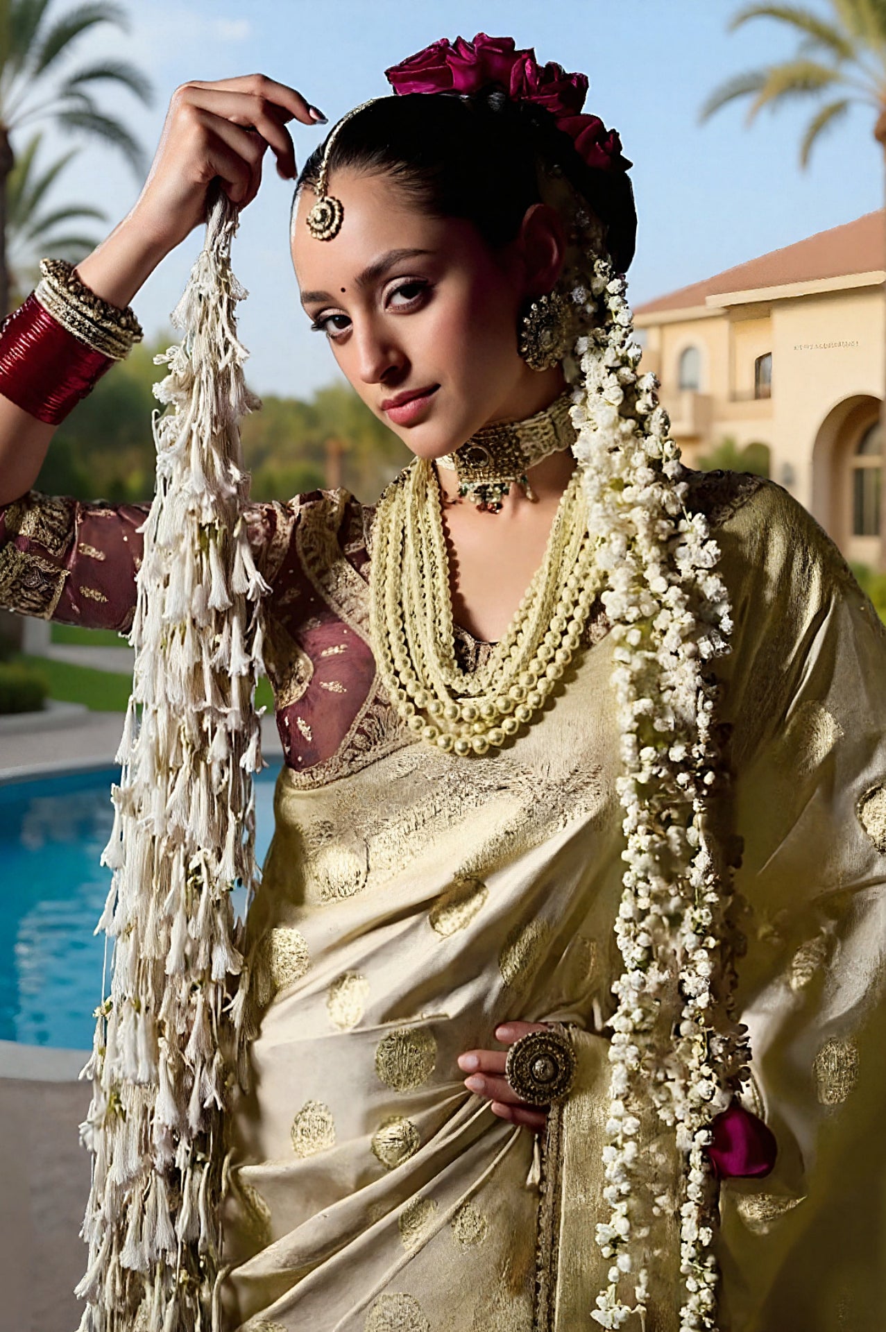 White Embroidered Viscose Saree (Close up)