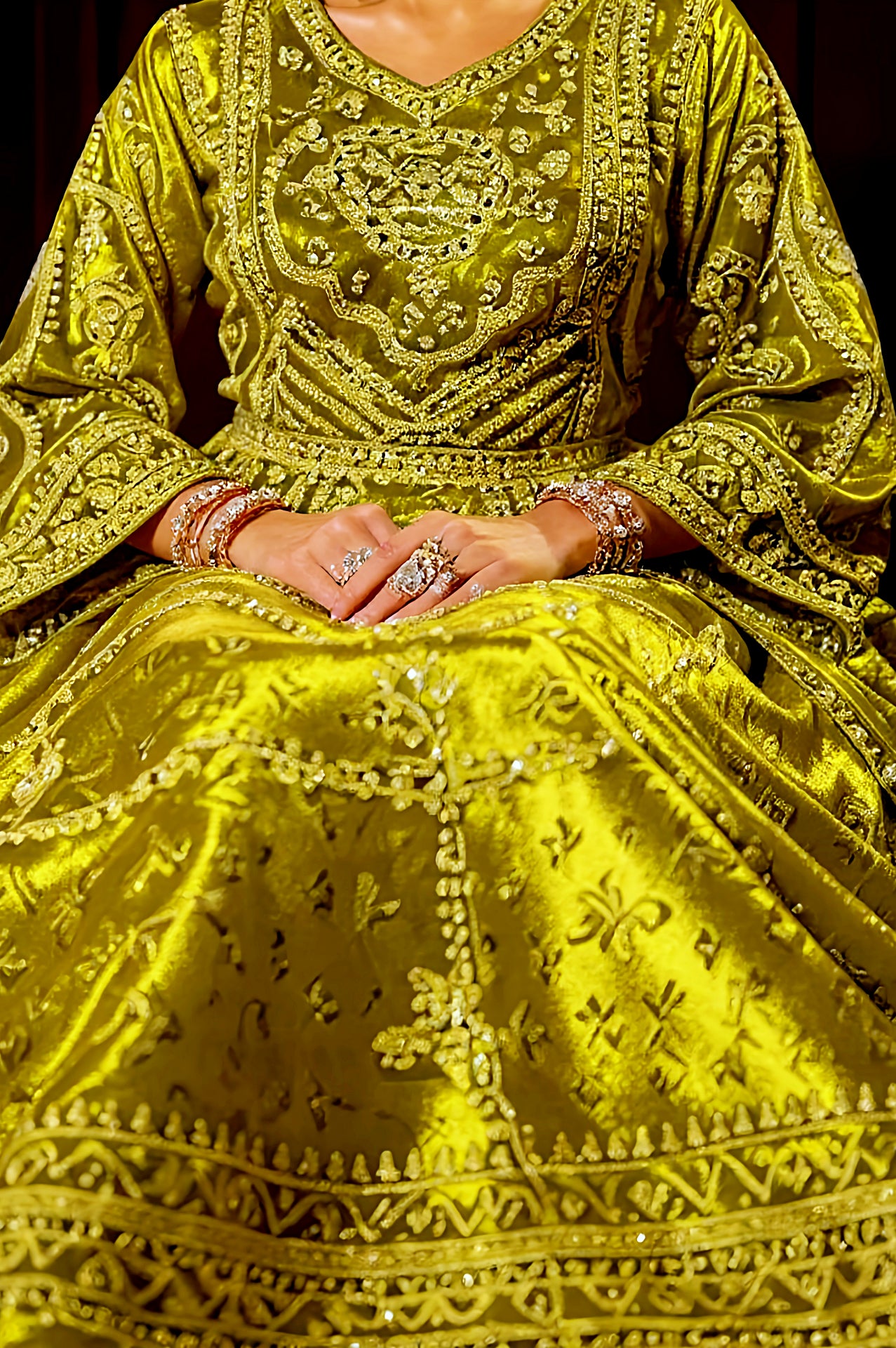 Yellow Embroidered Designer Velvet Suit (Close up)