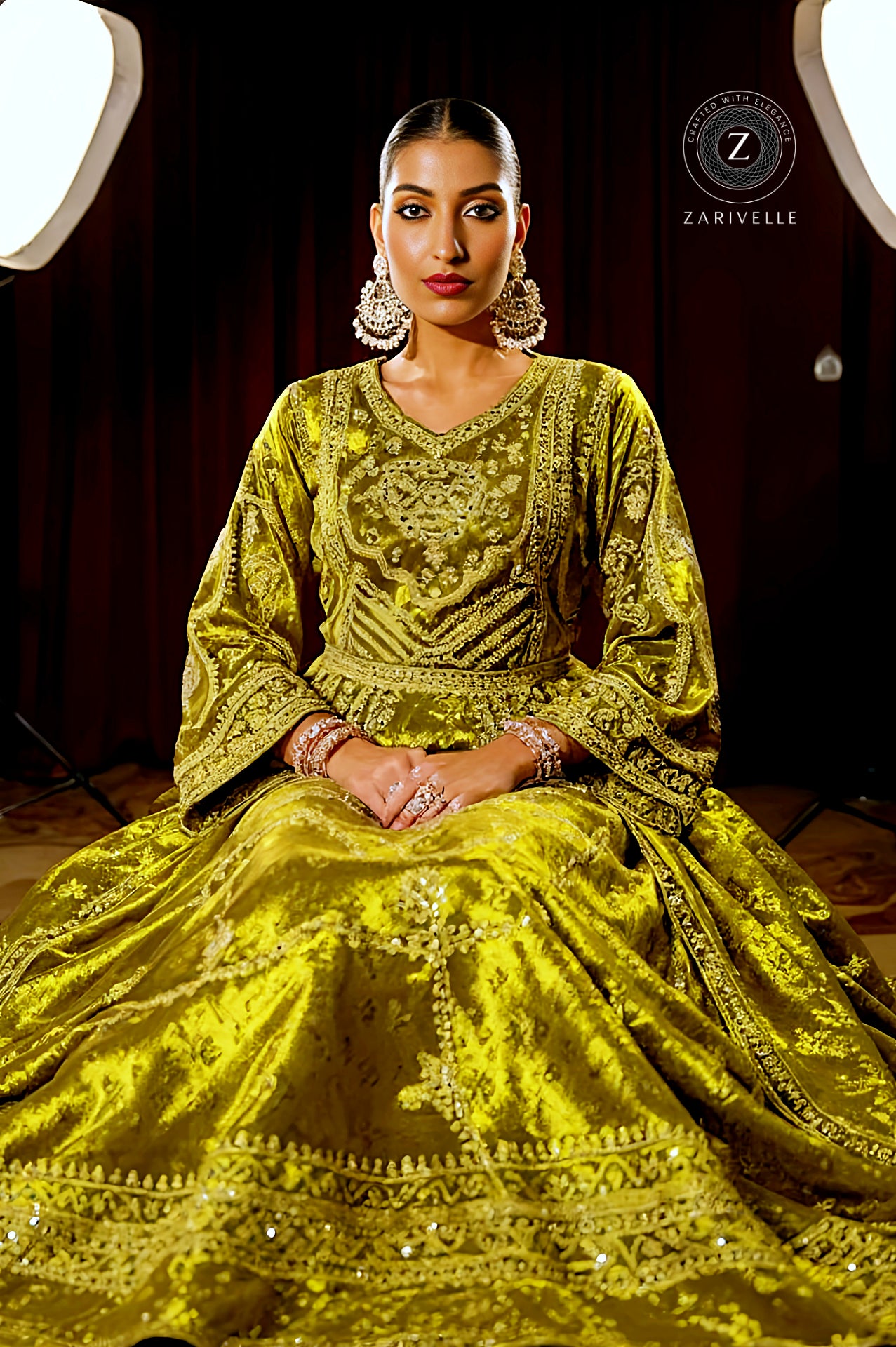 Yellow Embroidered Designer Velvet Suit (Sit)