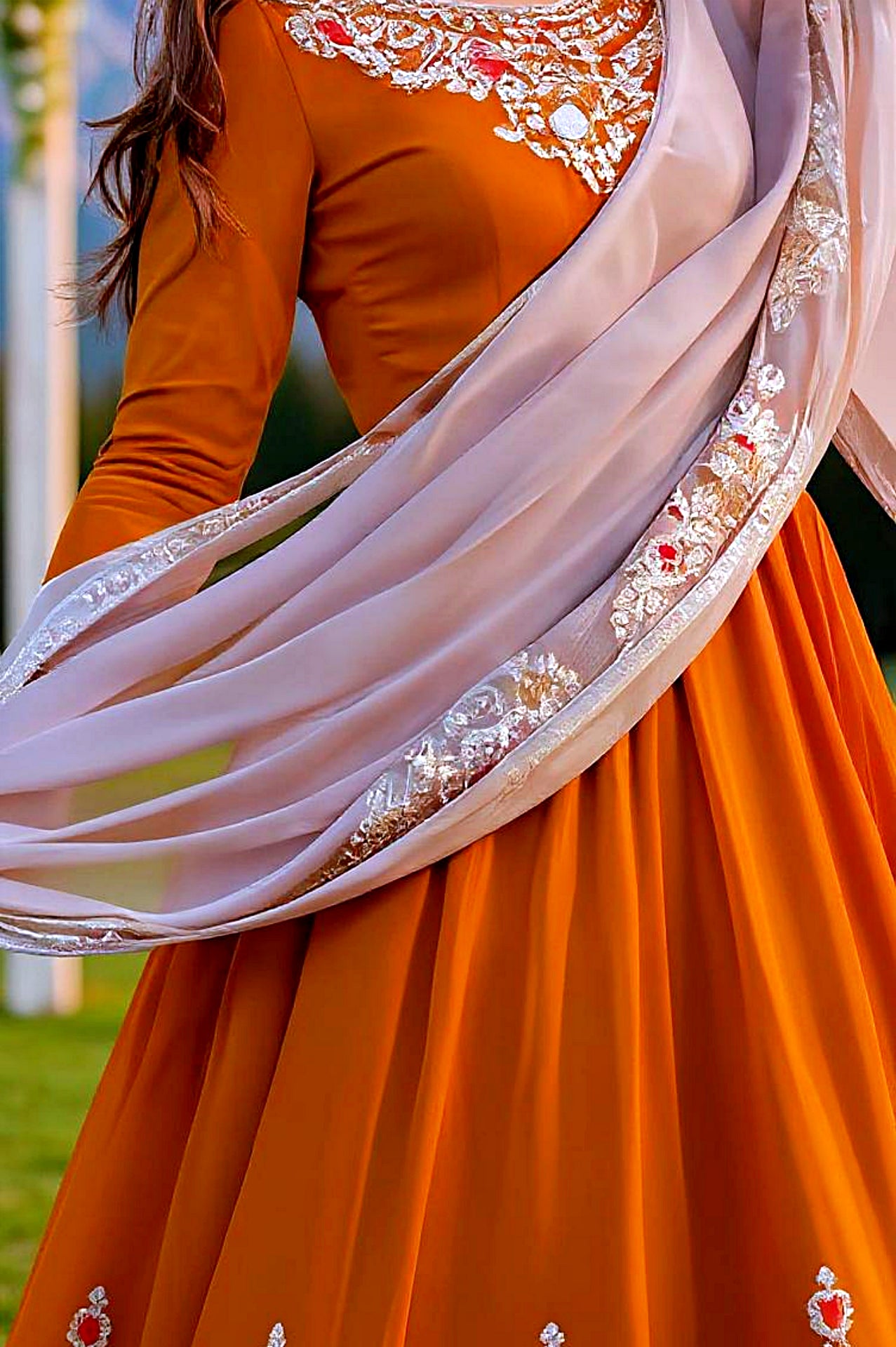 Yellow Embroidered Georgette Anarkali Suit (Close up)