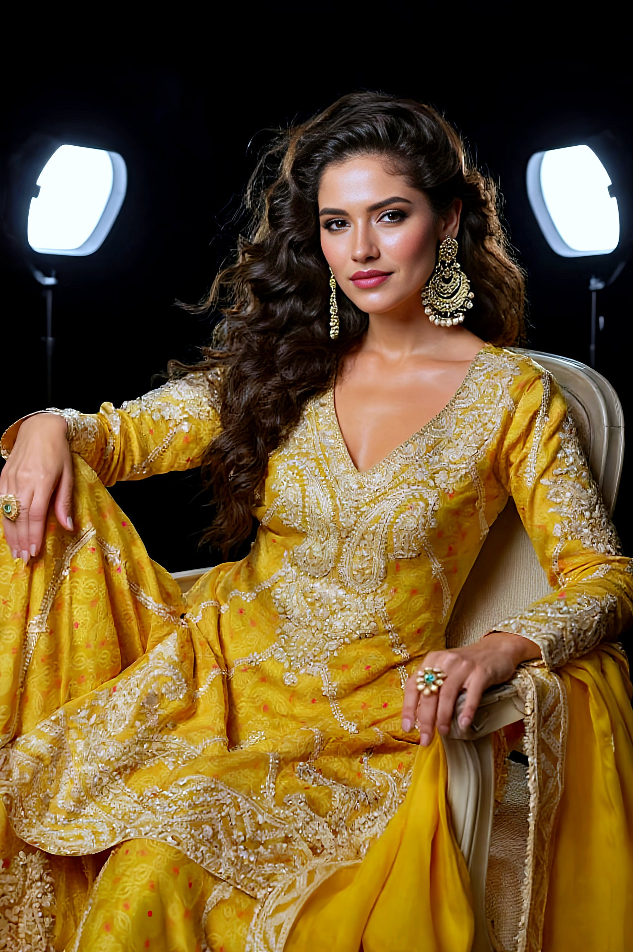 Yellow Embroidered Premium Silk Palazzo Suit (Sit)