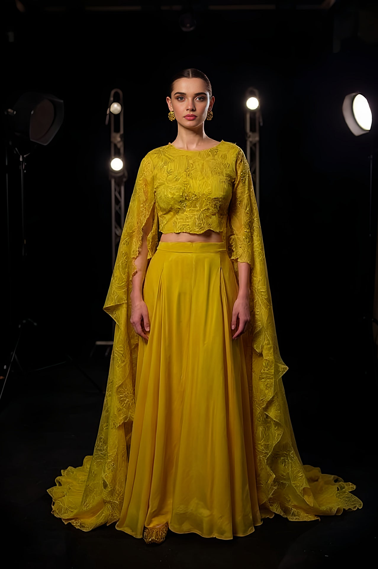 Yellow Embroidered Silk Palazzo Suit (Full)