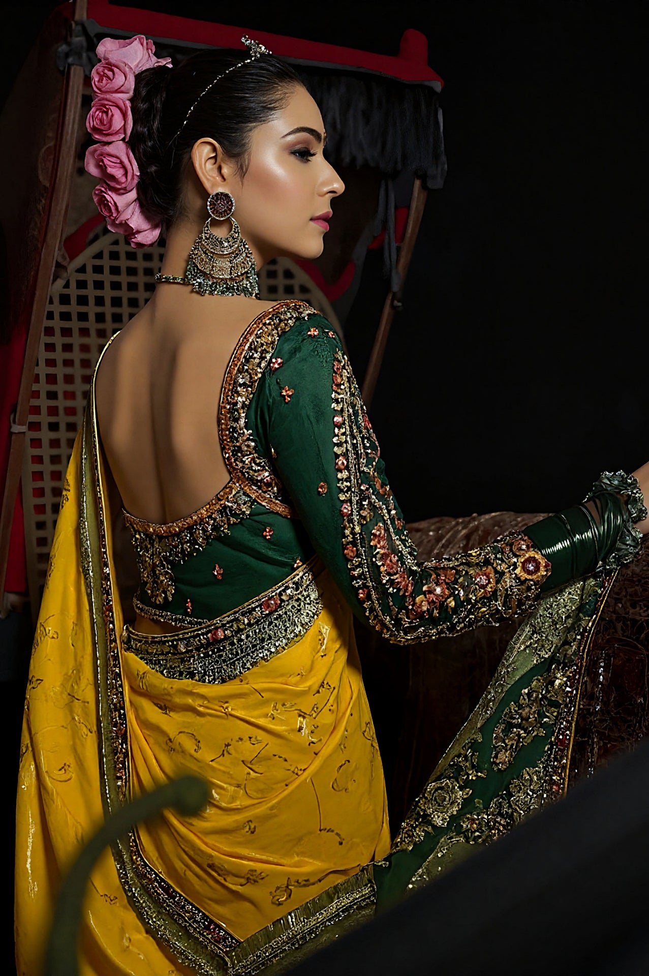 Yellow Heavy Embroidered Viscose Saree (Back)