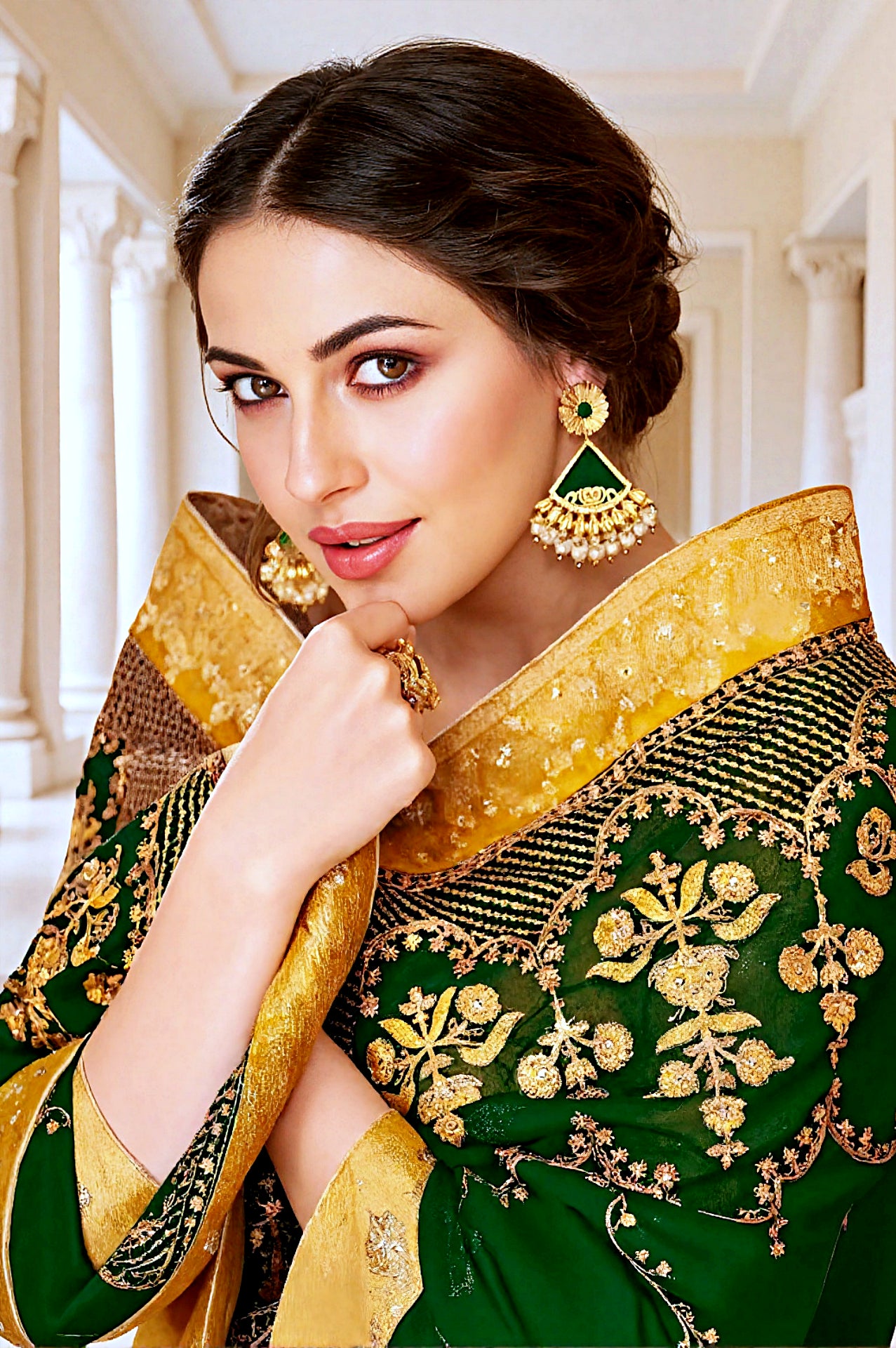 Yellow Multicolor Embroidered Silk Straight Suit (Close up)