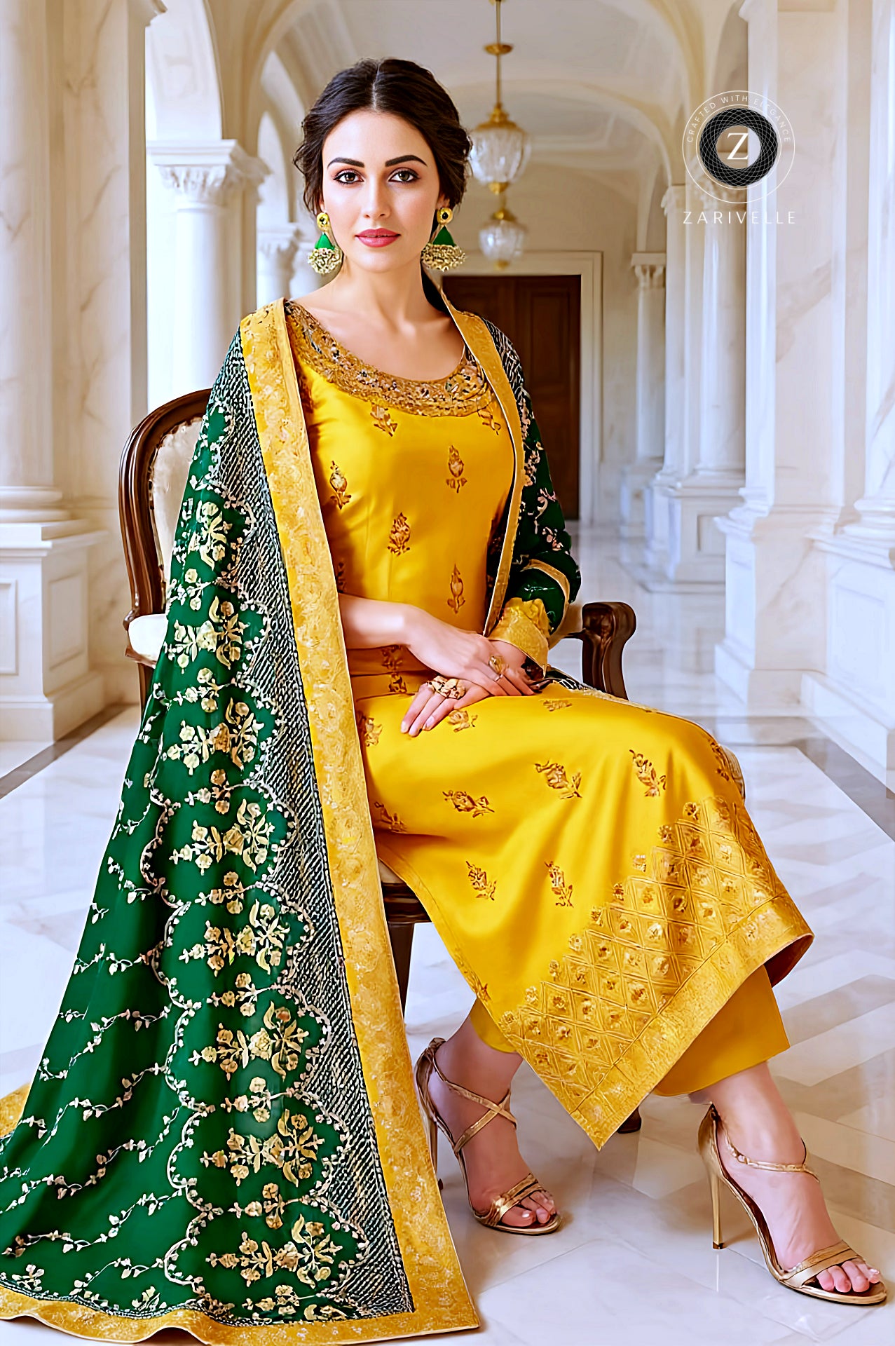 Yellow Multicolor Embroidered Silk Straight Suit (Sit)