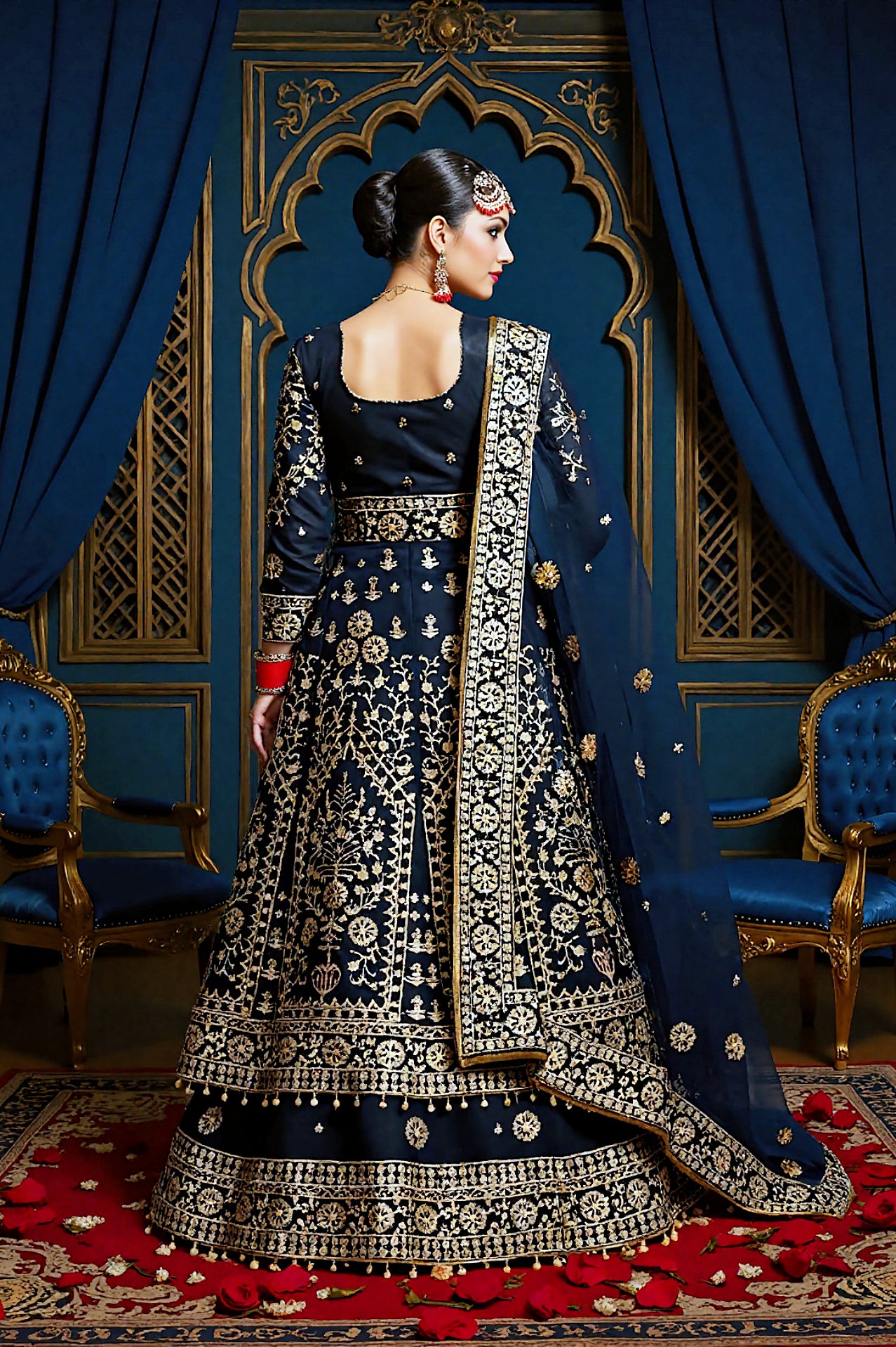 Black Heavy Embroidered Velvet Anarkali Suit (Back2)