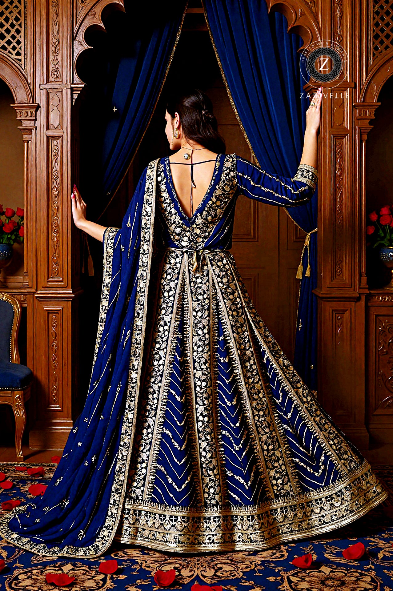 Blue Embroidered Georgette Anarkali Suit (Back2)