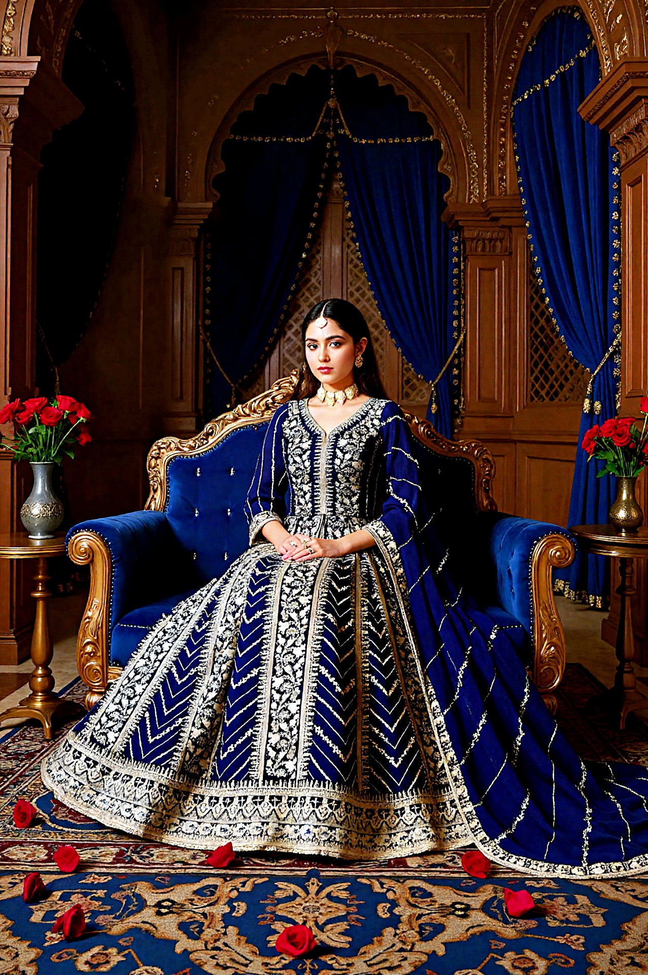 Blue Embroidered Georgette Anarkali Suit (Front2)
