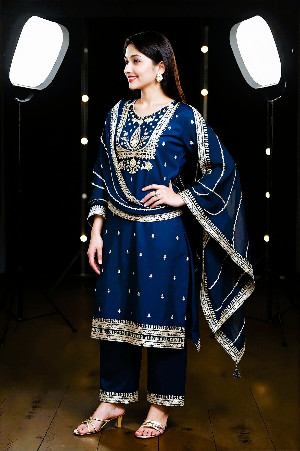 Blue Silk Embroidery Punjabi Suit (Side View)