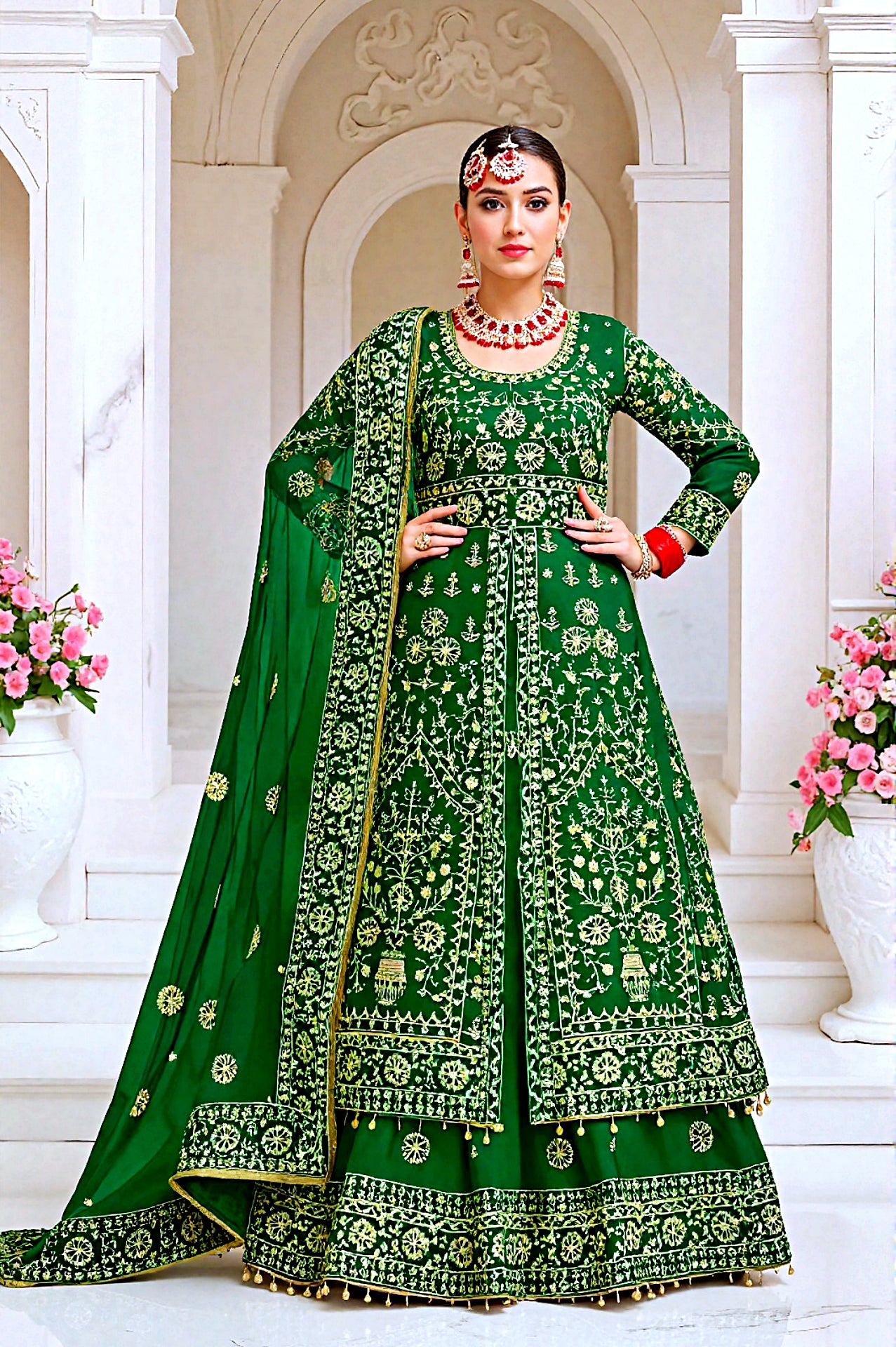 Green Embroidered Velvet Anarkali Suit (Side)
