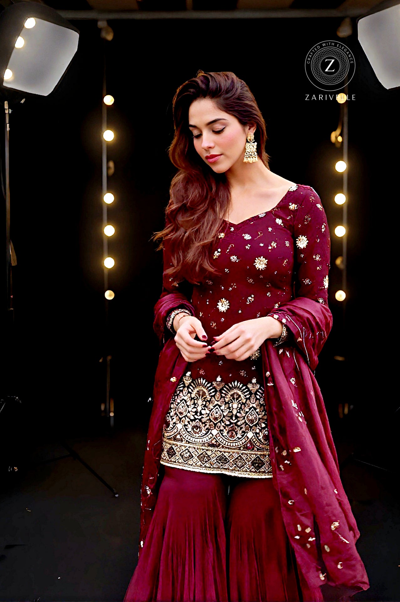 Maroon Embroidered Georgette Palazzo Suit (Side2)
