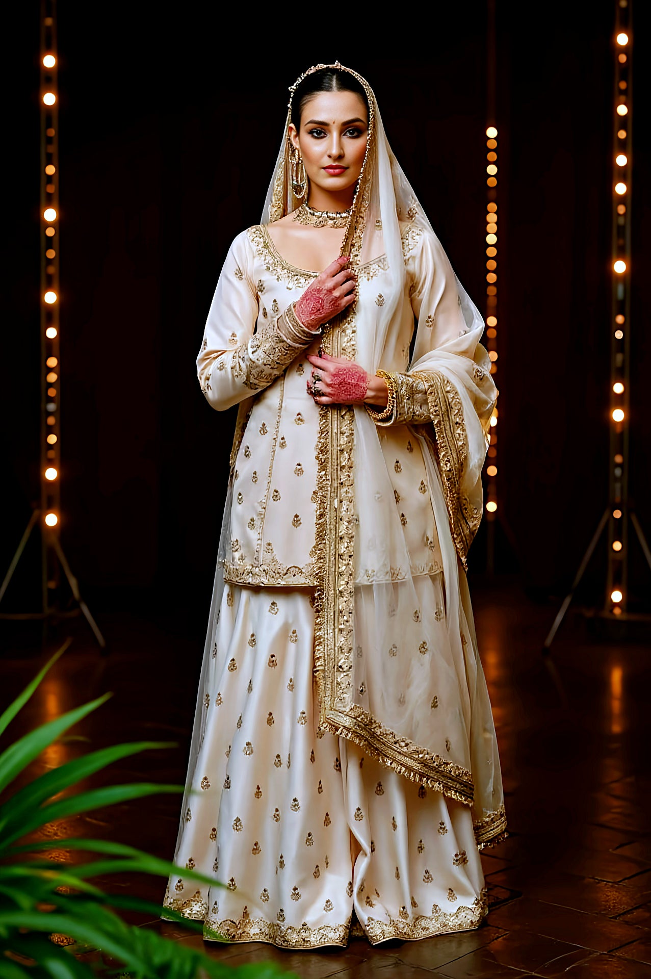 Off White Embroidered Silk Palazzo Suit (Side)