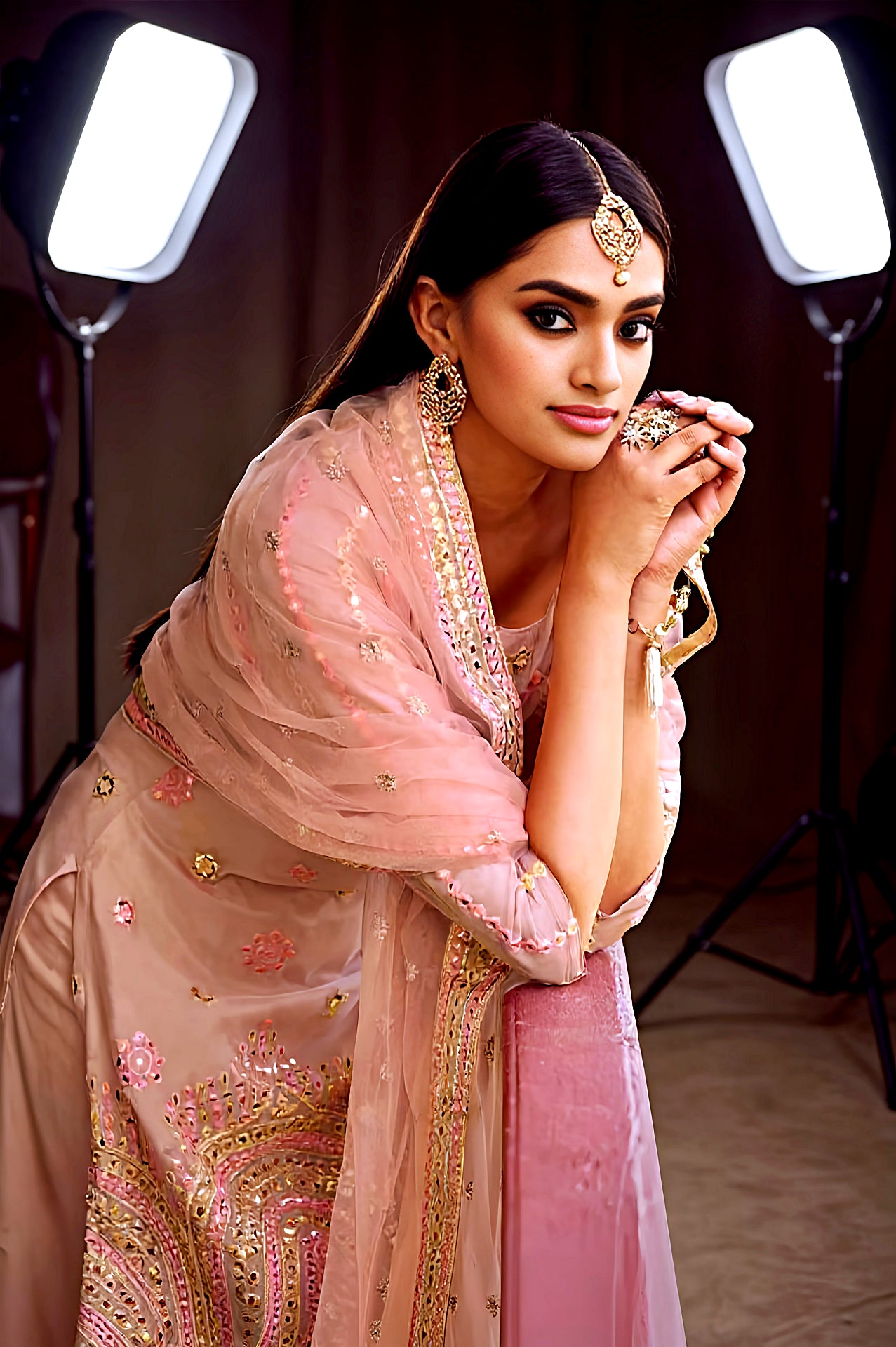 Pastel Pink Embroidered Organza Salwar Suit (Close up)