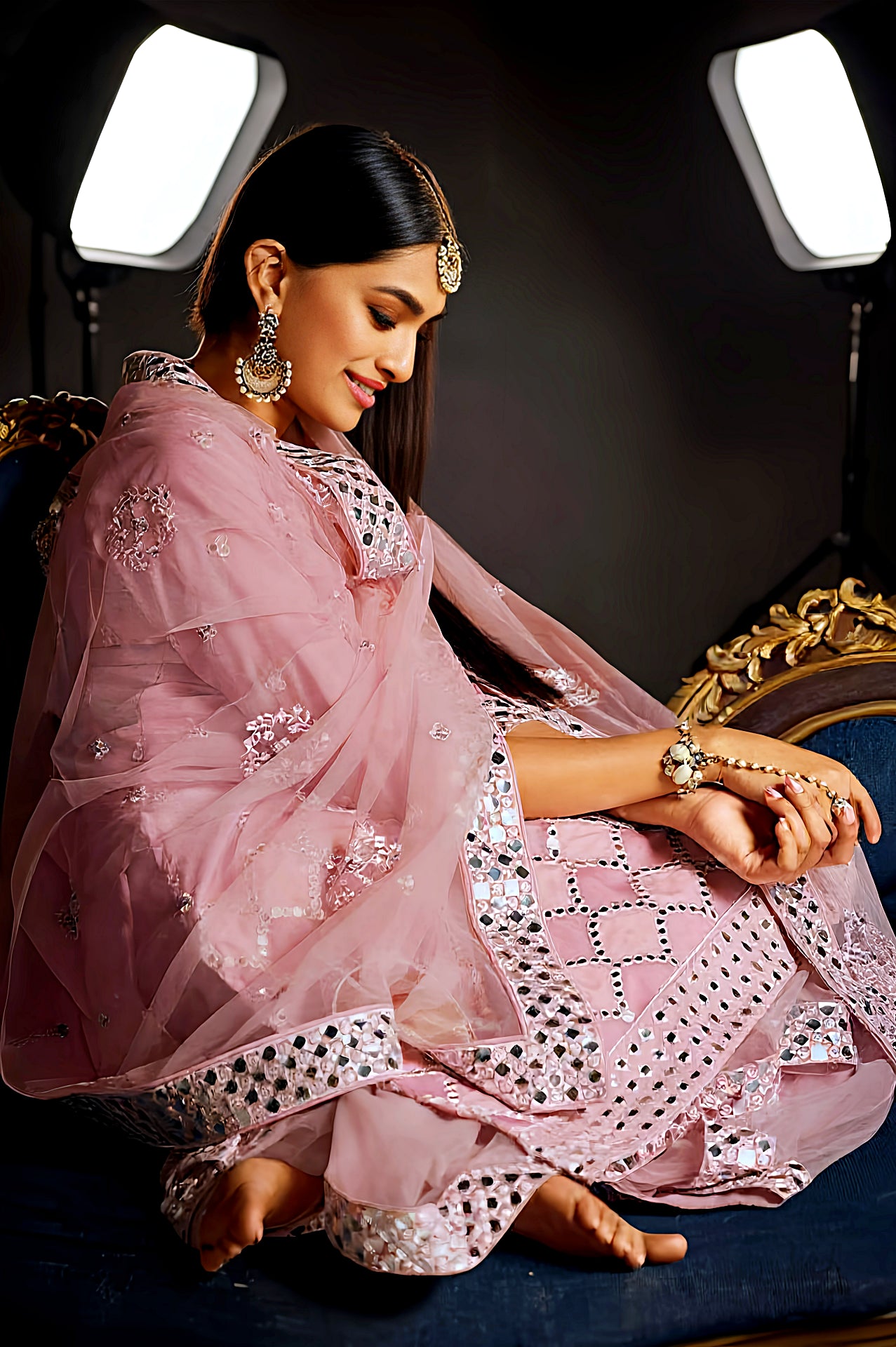 Pink Embroidered Organza Sharara Suit (Sit)