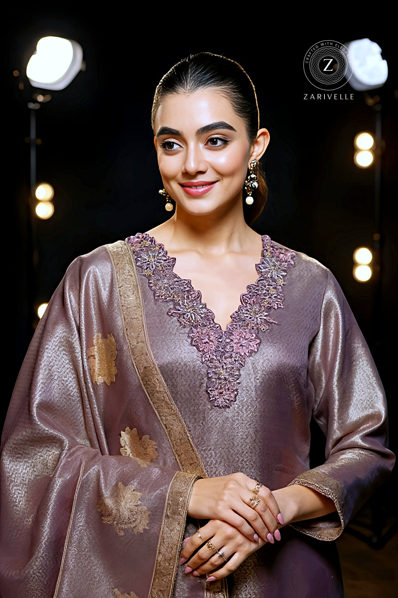Pink Embroidered Premium Silk Straight Suit (Close up)