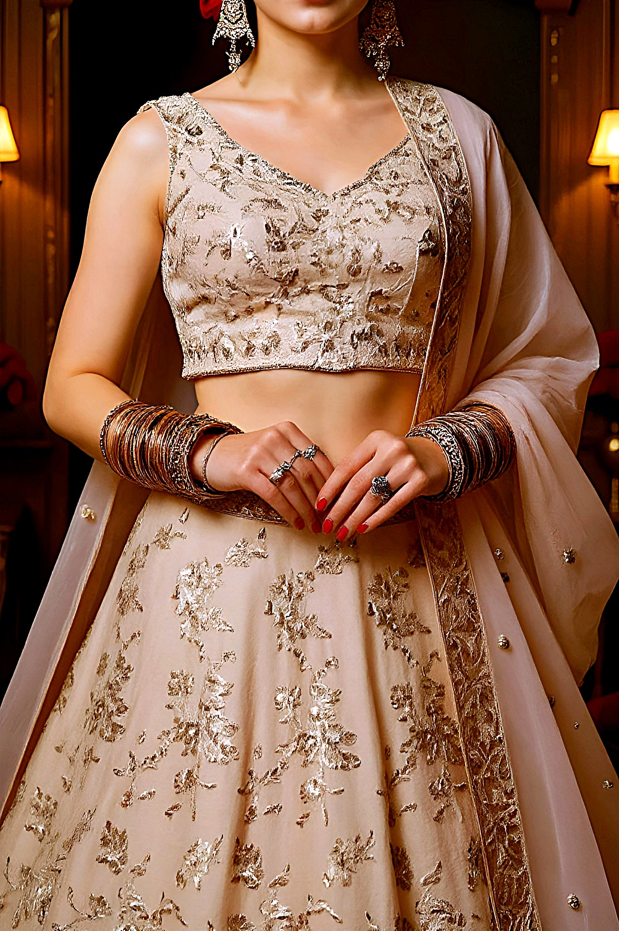 Pink Embroidered Tissue Lehenga (Close up)