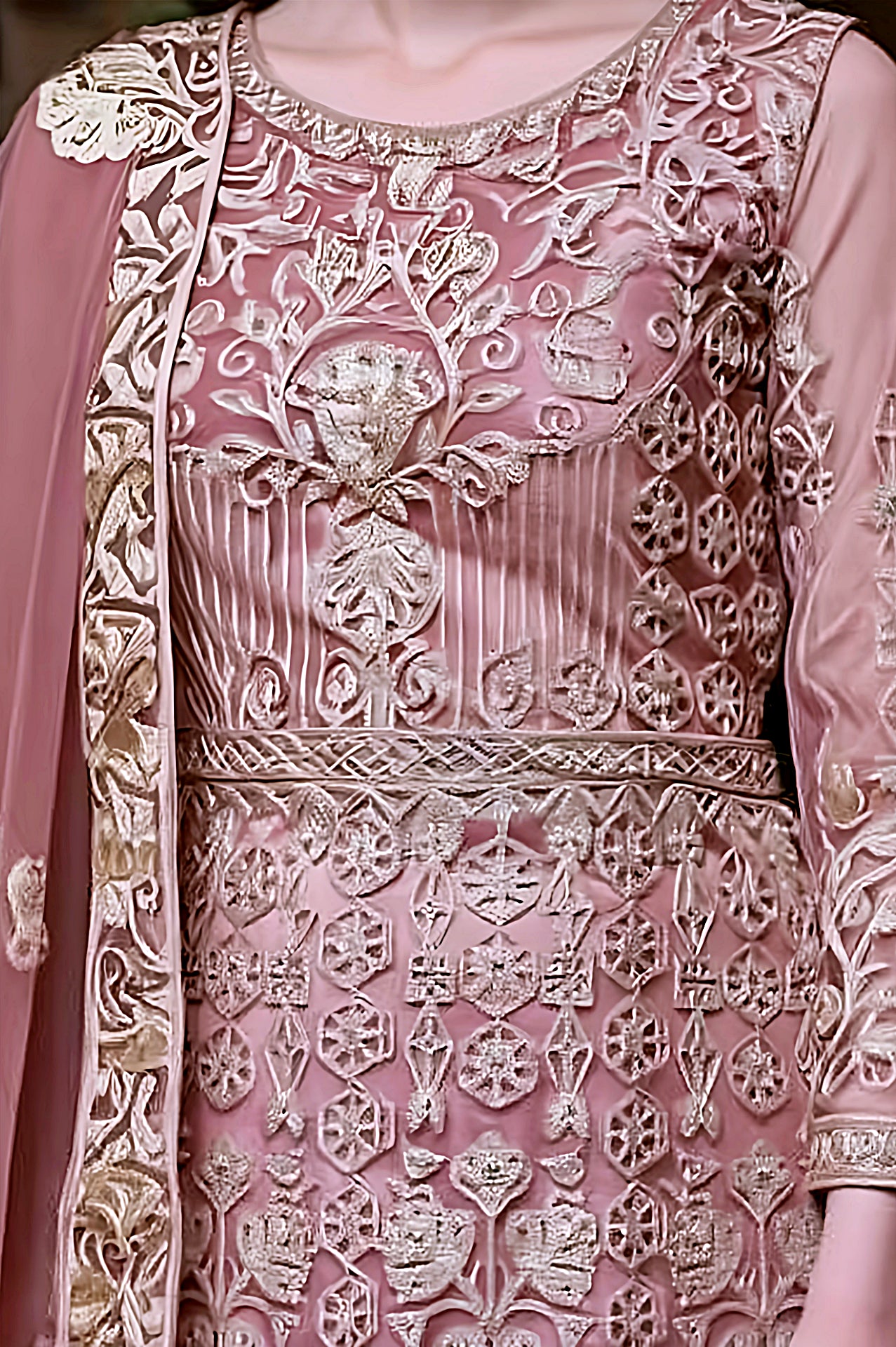 Pink Heavy Embroidered Net Anarkali Suit (Close up)