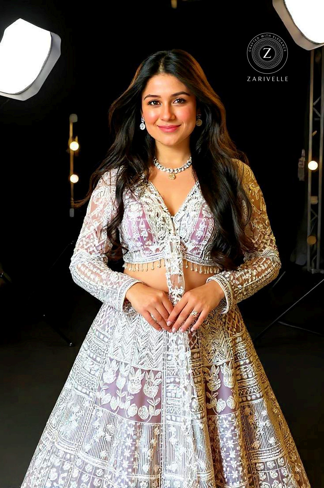 Pink Heavy Embroidered Net Lehenga (Closeup view)